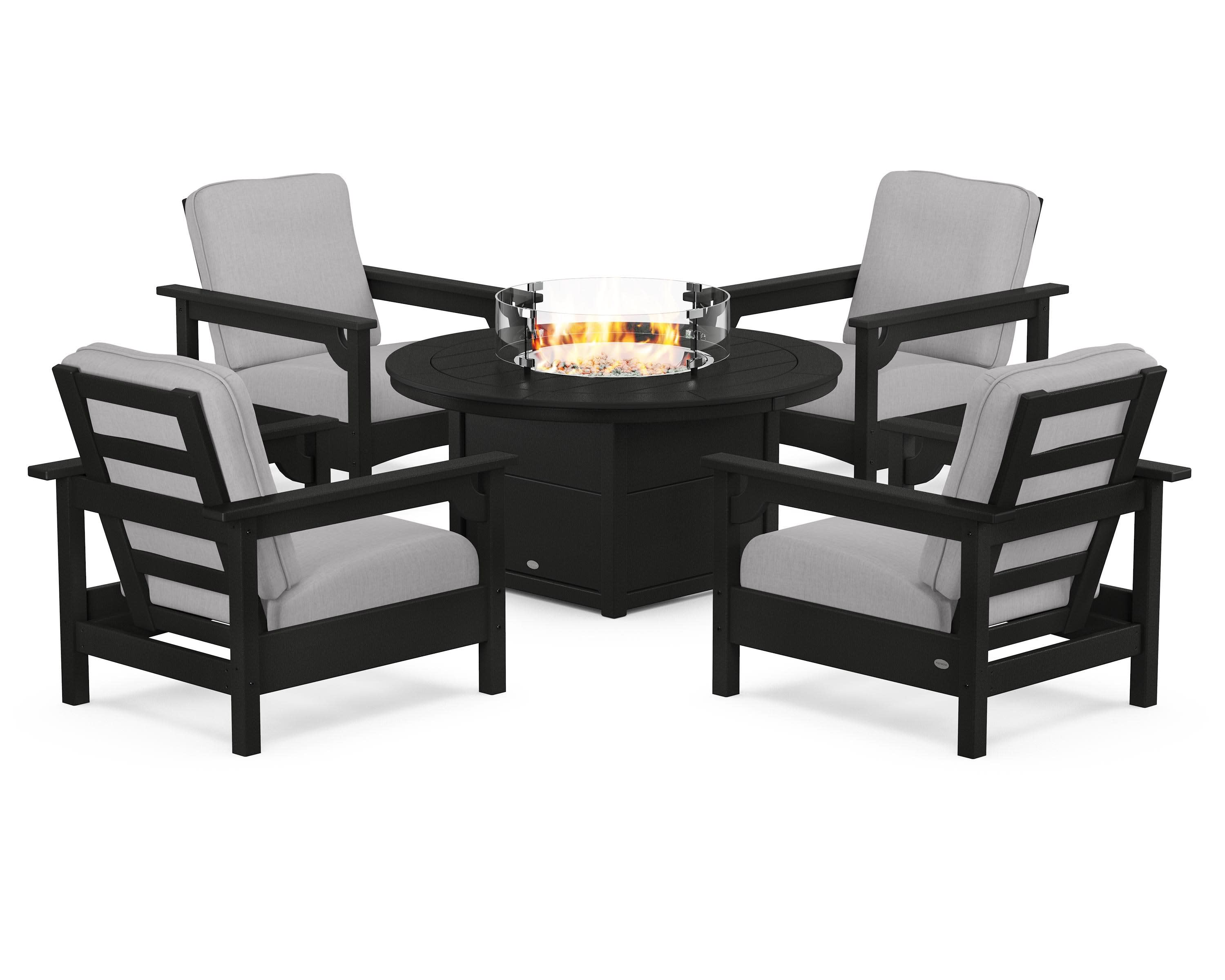 Club 5-Piece Conversation Set with Fire Pit Table in Black / Granite