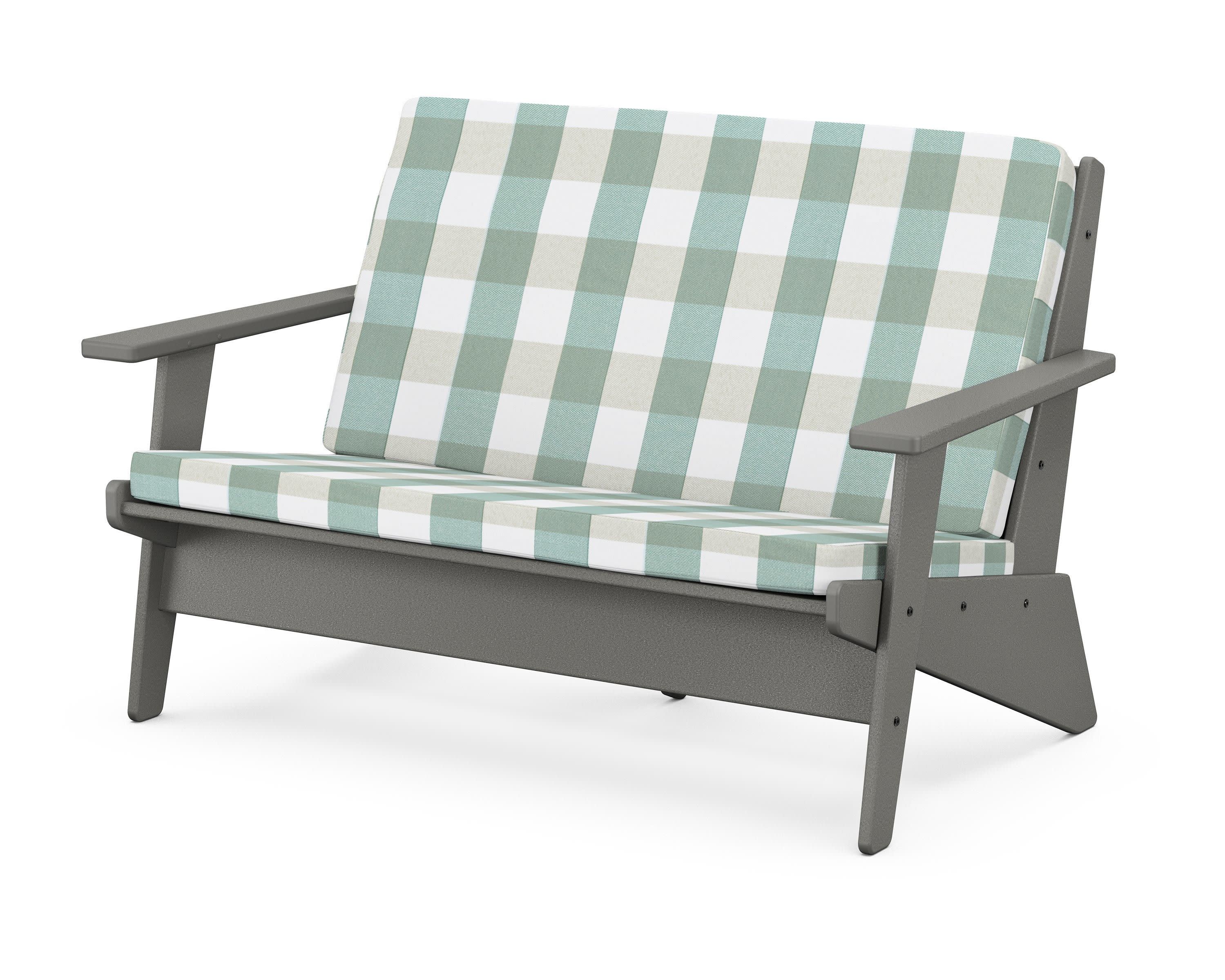 Riviera Modern Lounge Loveseat in Slate Grey / Buffalo Plaid Glacier Spa