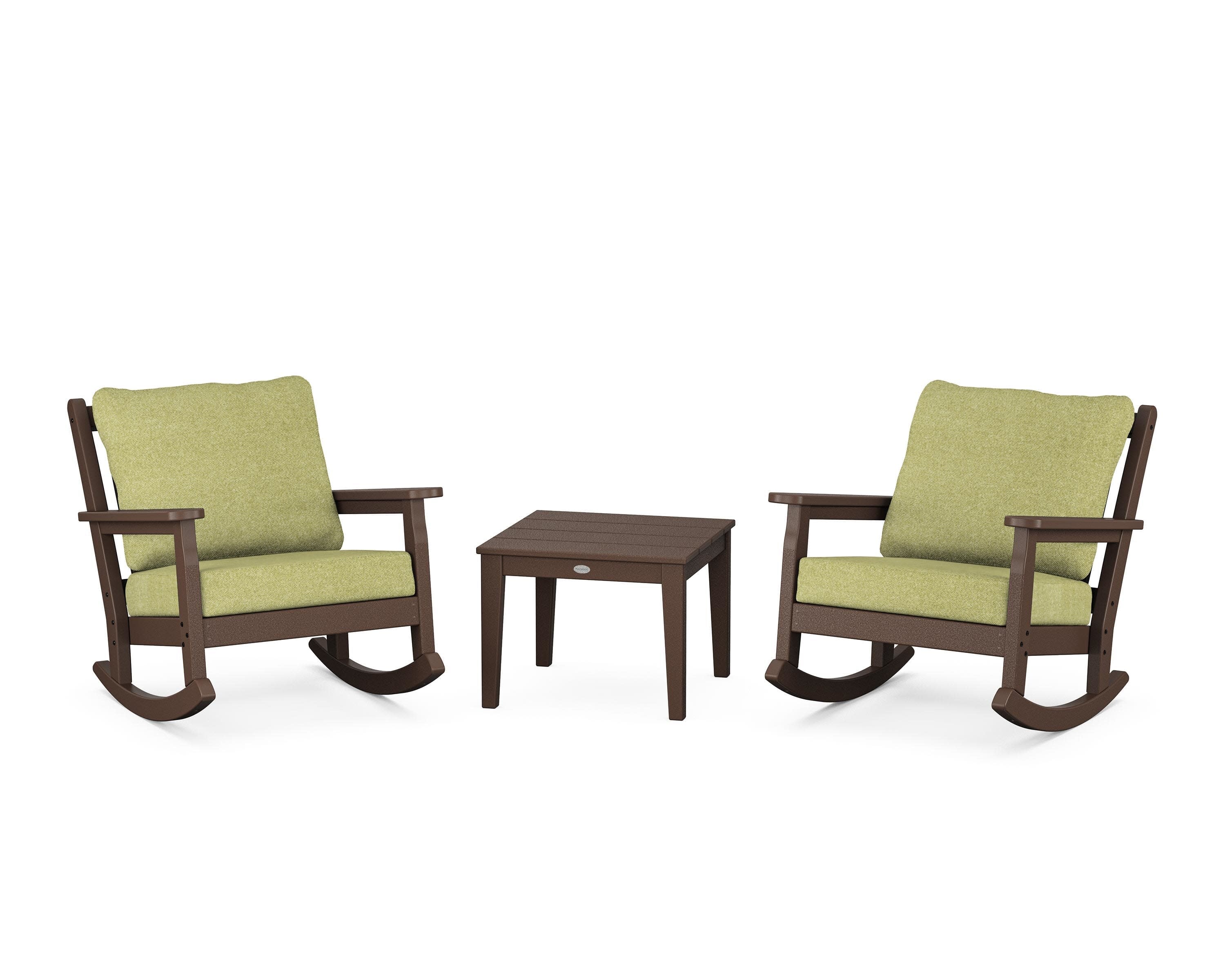 Chippendale 3-Piece Deep Seating Rocker Set in Mahogany / Chartreuse Boucle