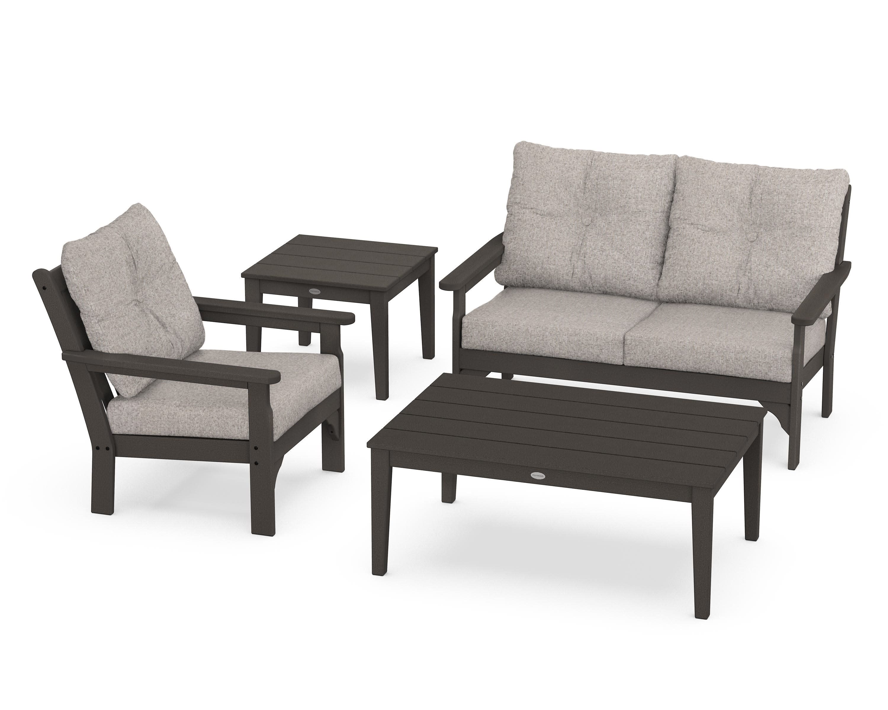 Vineyard 4-Piece Deep Seating Set in Vintage Coffee / Weathered Tweed