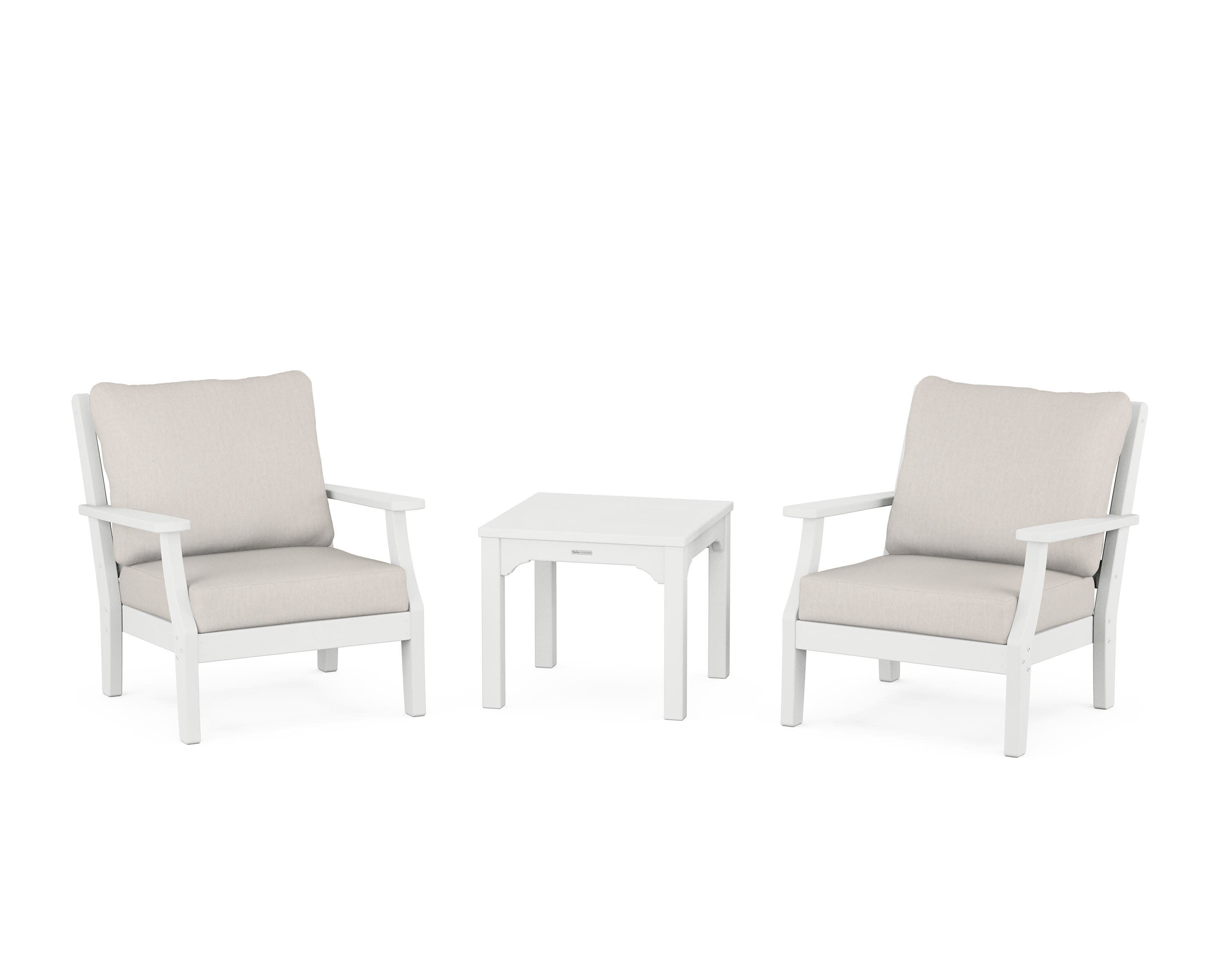 Chinoiserie 3-Piece Deep Seating Set in White / Cast Ash