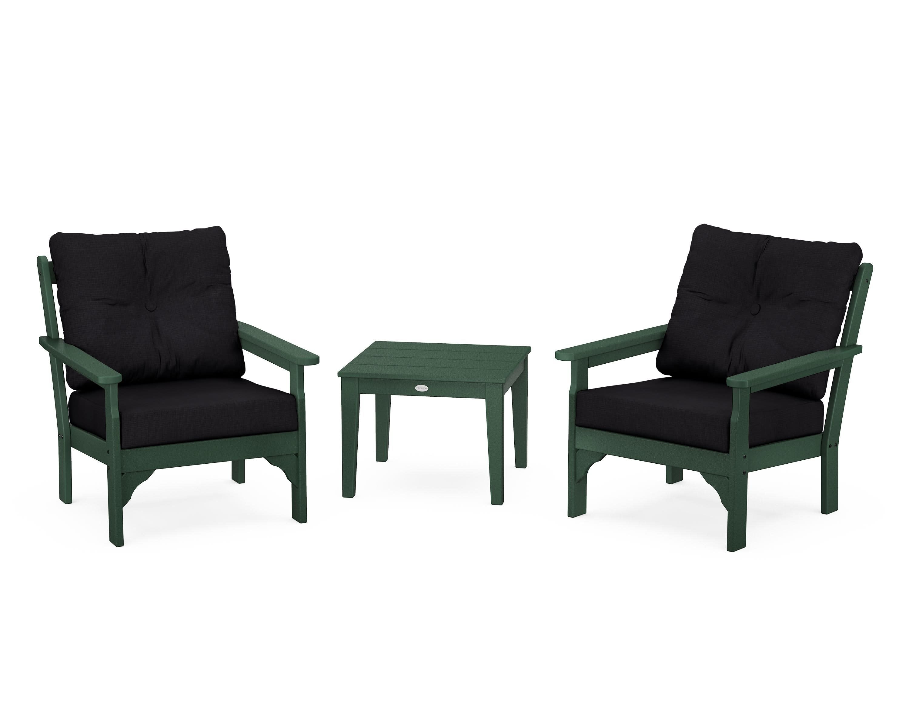 Vineyard 3-Piece Deep Seating Set in Green / Midnight Linen