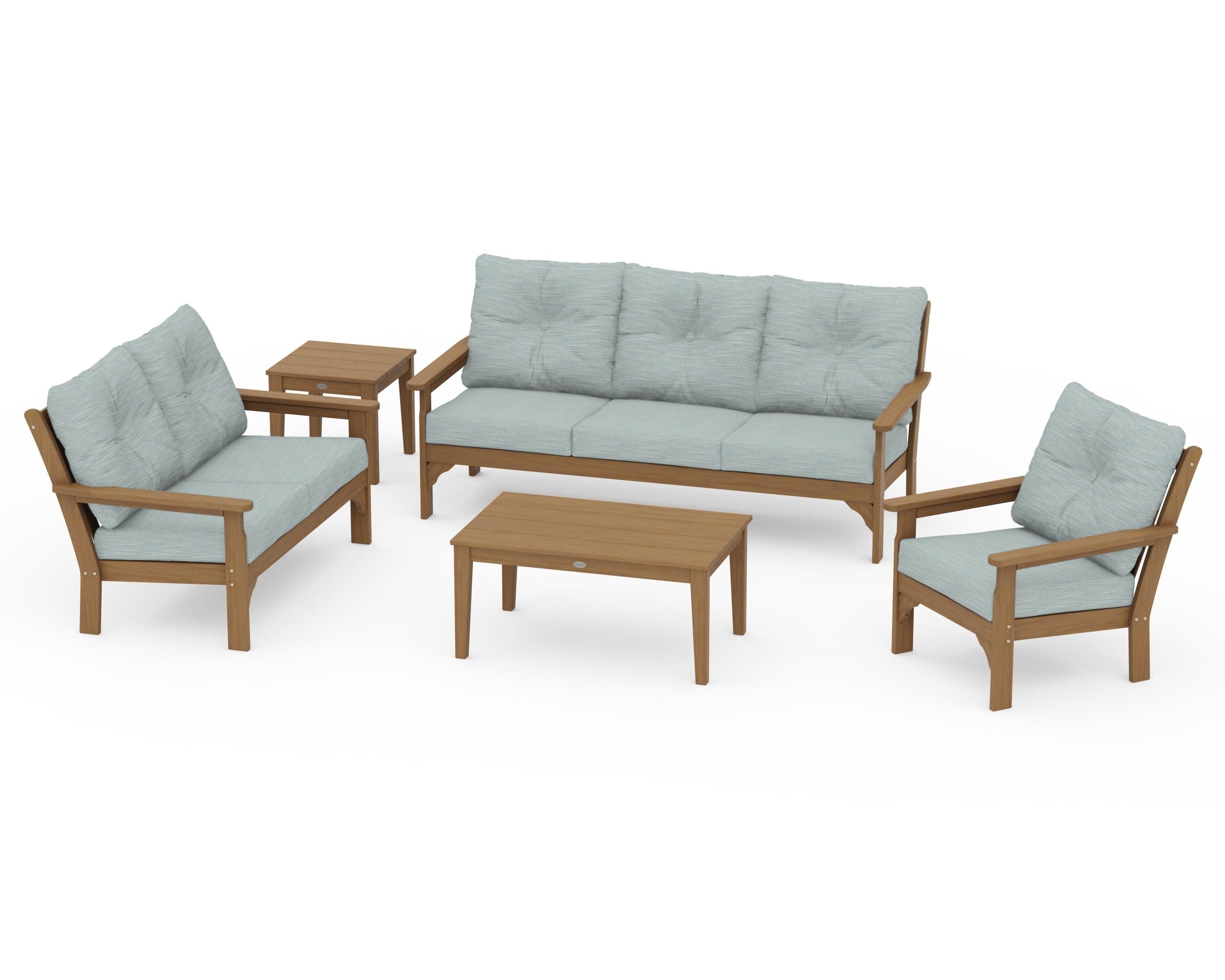 Vineyard 5 Piece Deep Seating Set in Natural / Soothe Mist