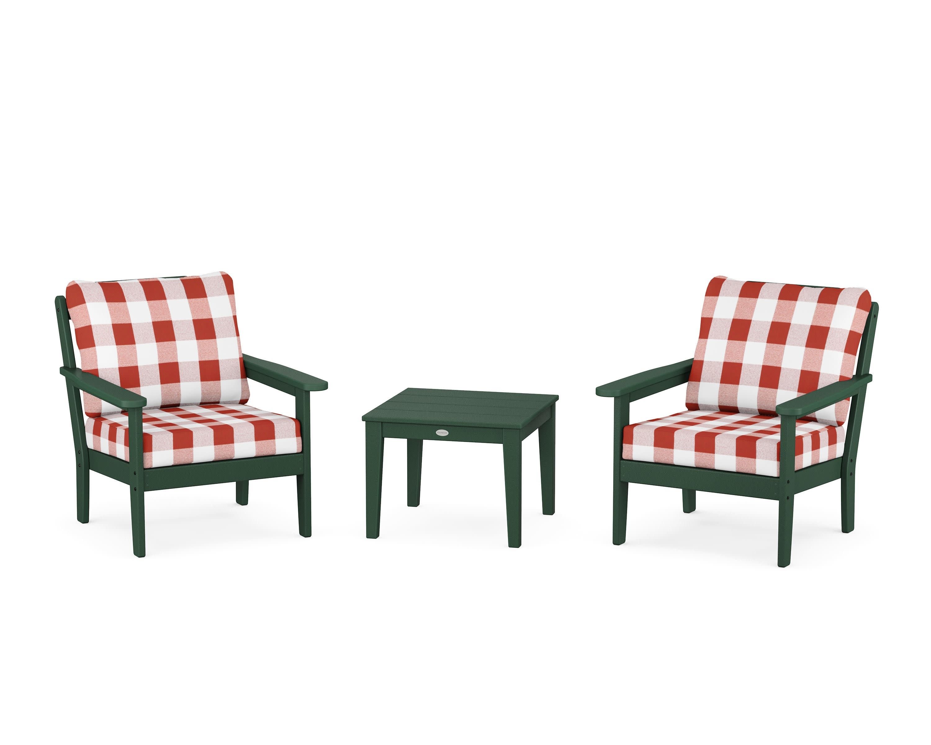 Cottage 3-Piece Deep Seating Set in Green / Buffalo Plaid Crimson