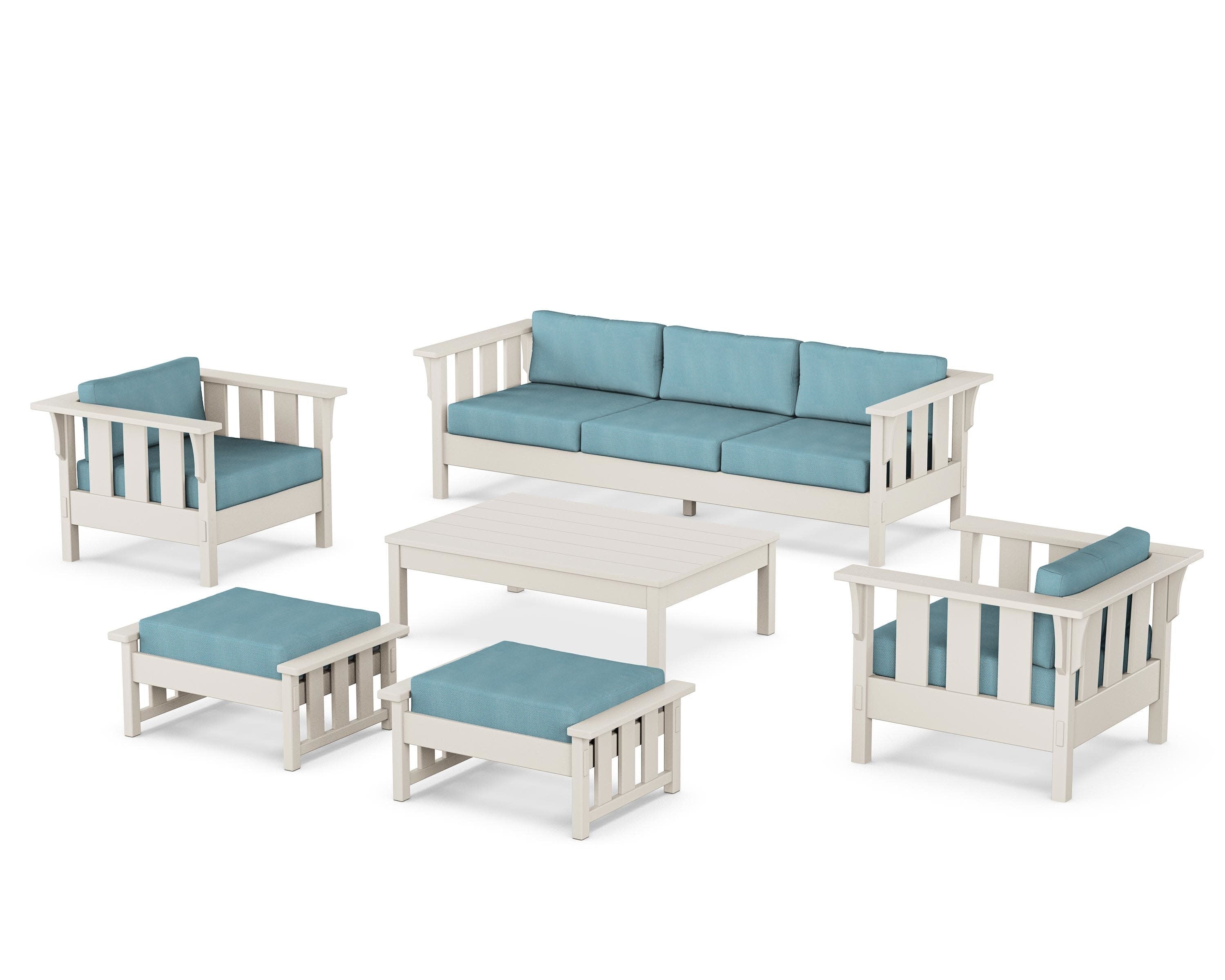 Acadia 6-Piece Lounge Sofa Set in Sand / Lattice Sky Blue