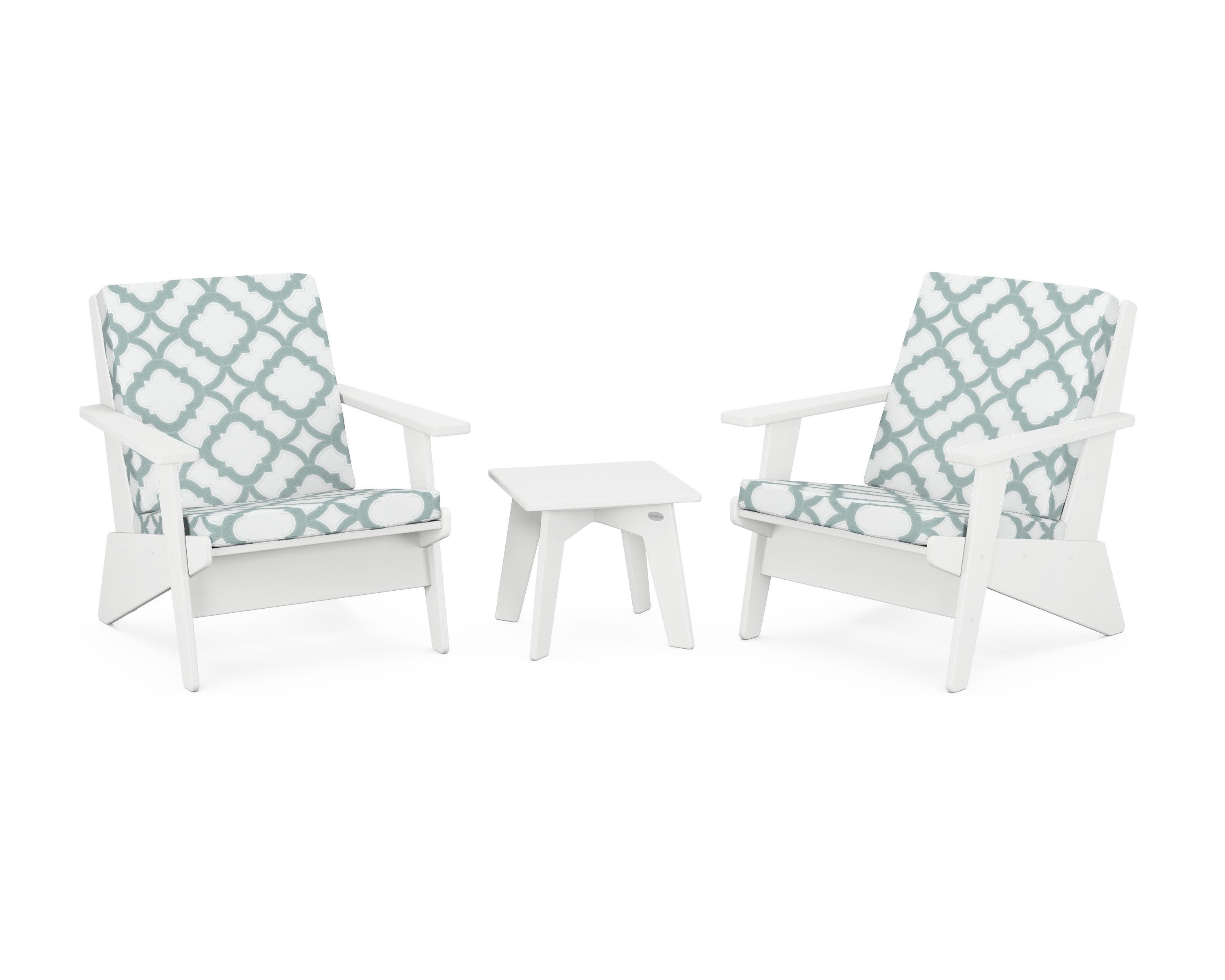 Riviera Modern Lounge 3-Piece Set in White / Trellis Glacier Spa