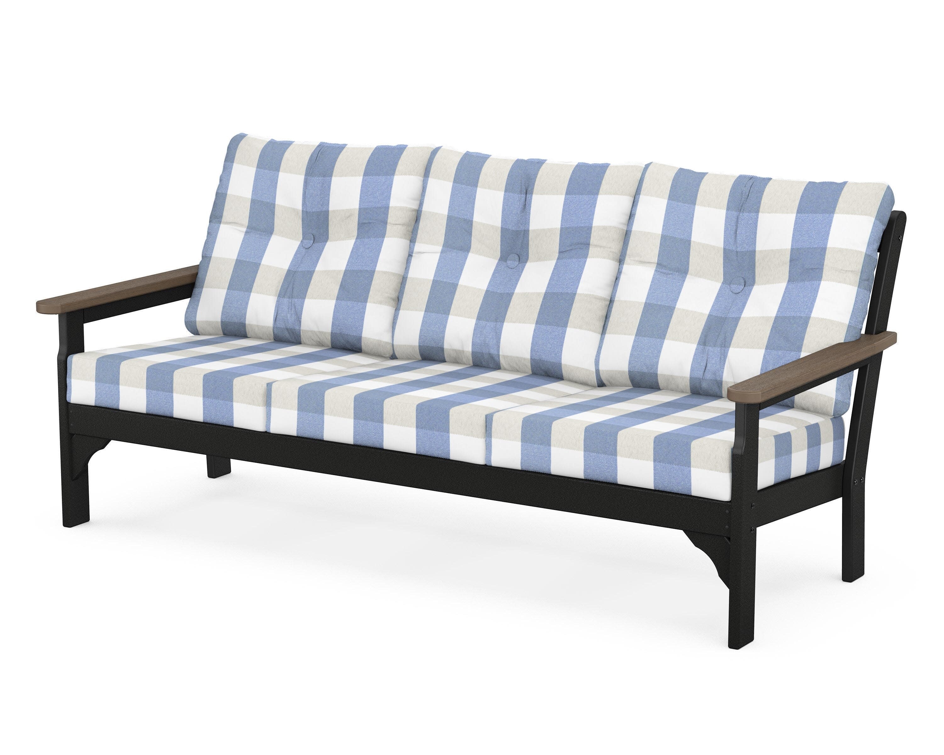 Vineyard Deep Seating Sofa in Black / Kona / Buffalo Plaid Sky Blue