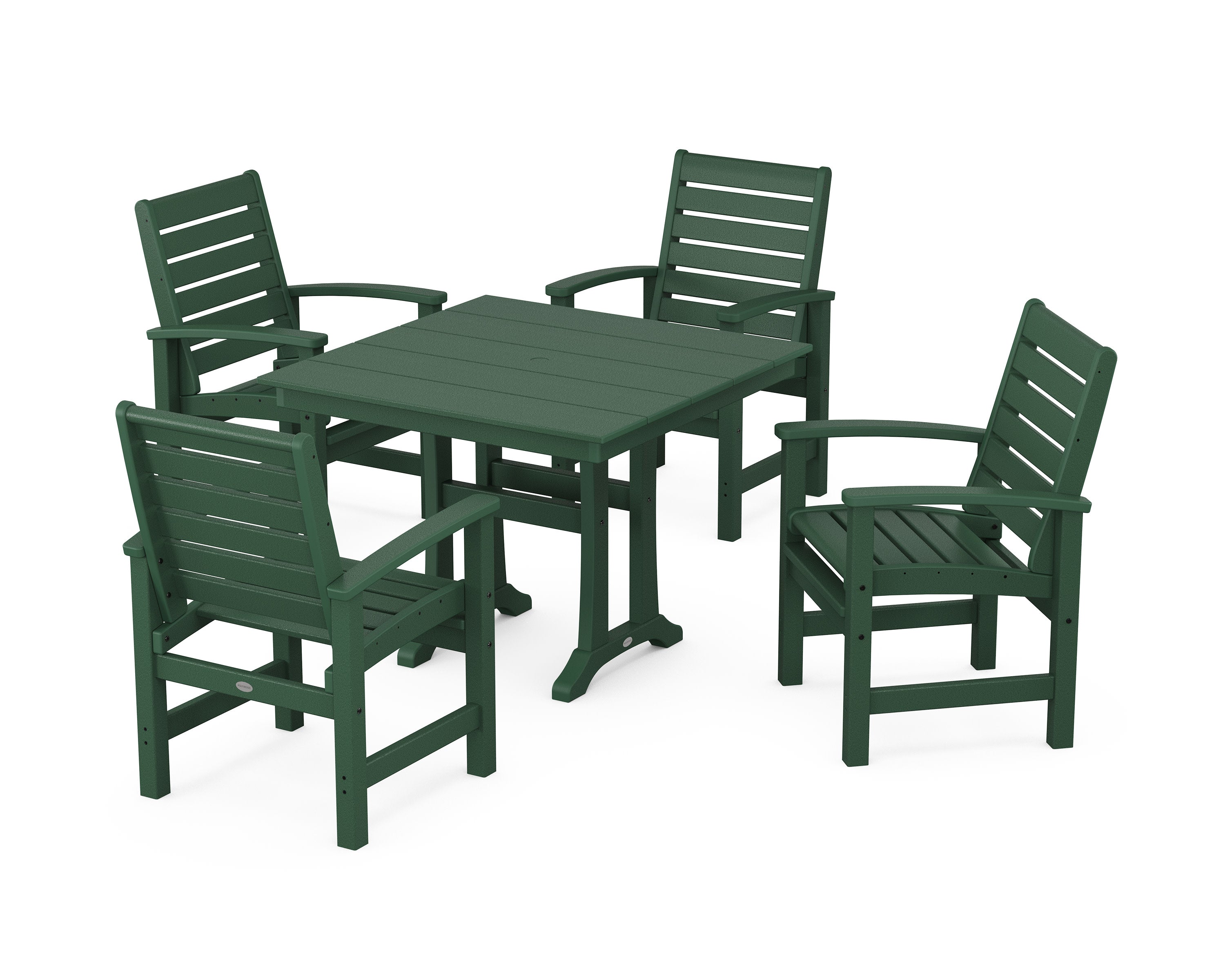 Signature 5-Piece Farmhouse Dining Set With Trestle Legs in Green