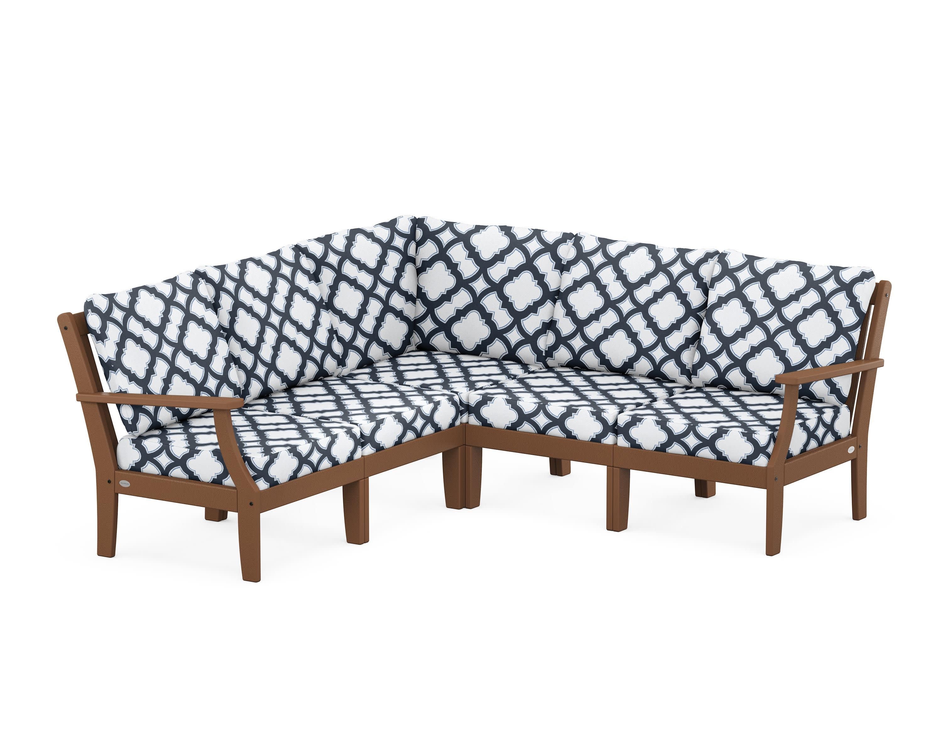 Braxton Modular 5-Piece Deep Seating Set in Teak / Trellis Marine Indigo