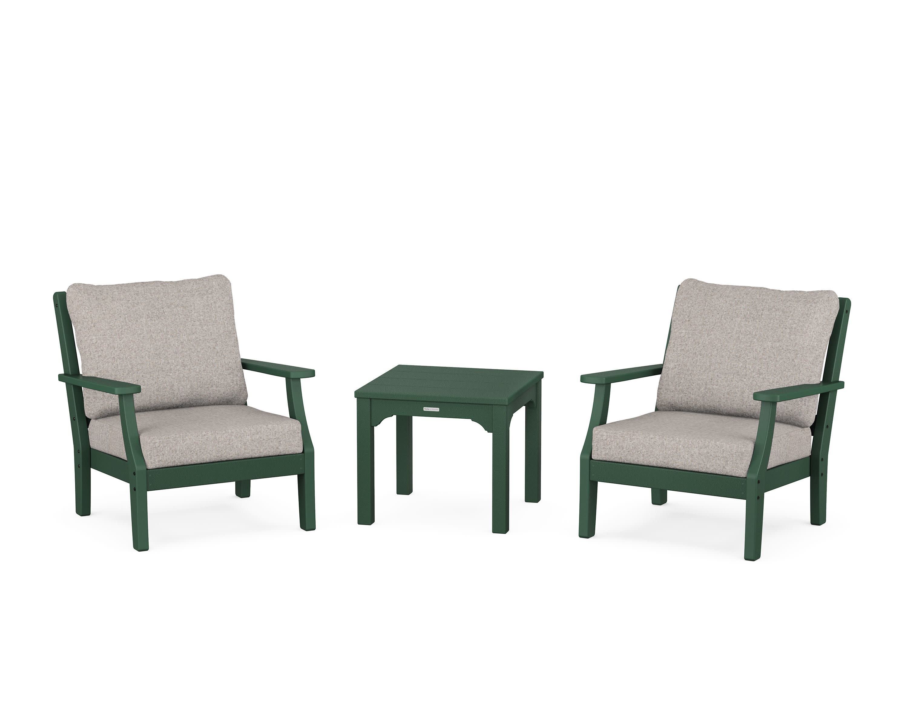 Chinoiserie 3-Piece Deep Seating Set in Green / Weathered Tweed
