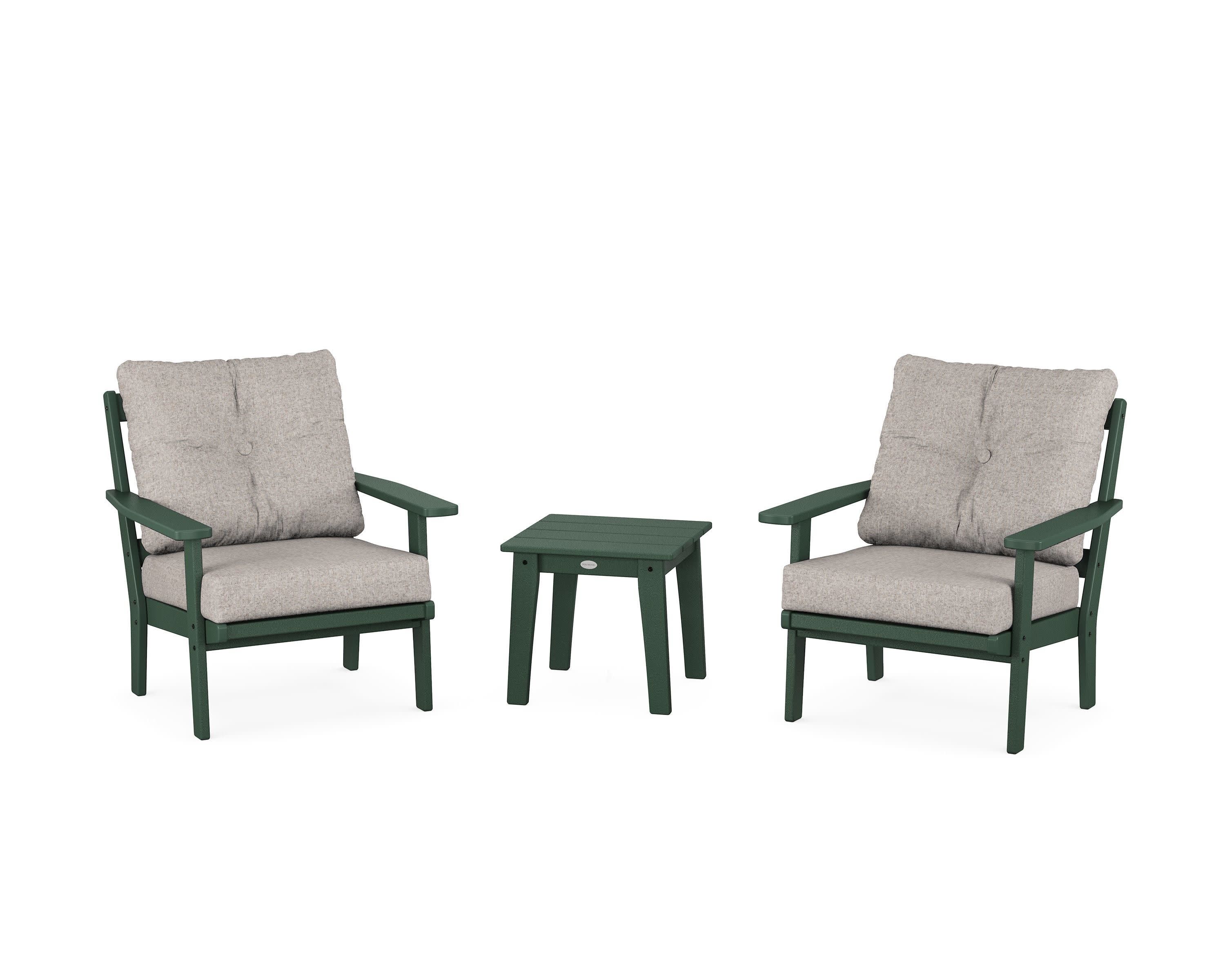 Oxford 3-Piece Deep Seating Set in Green / Weathered Tweed