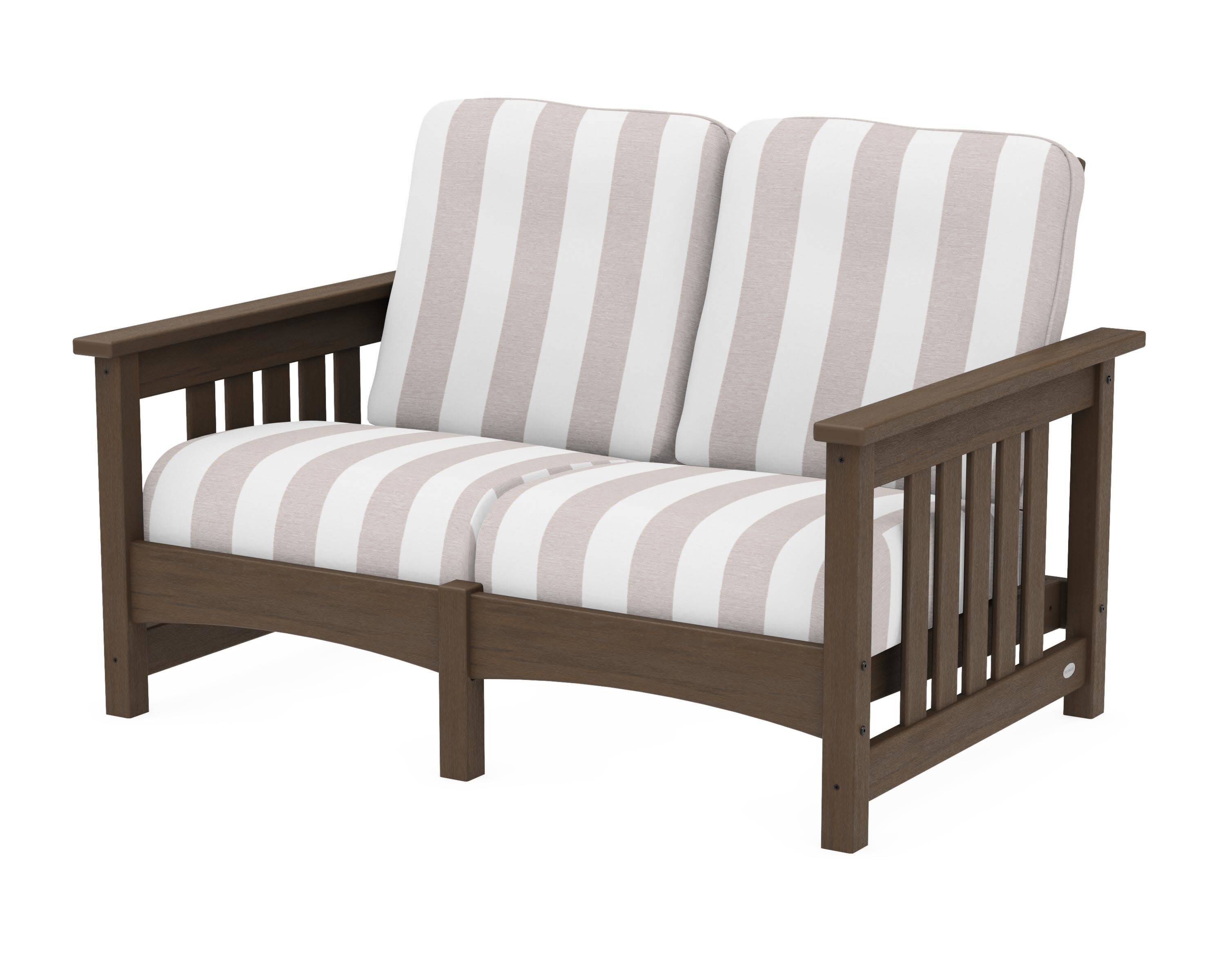 Club Mission Loveseat in Kona / Cabana Stripe Dune Burlap