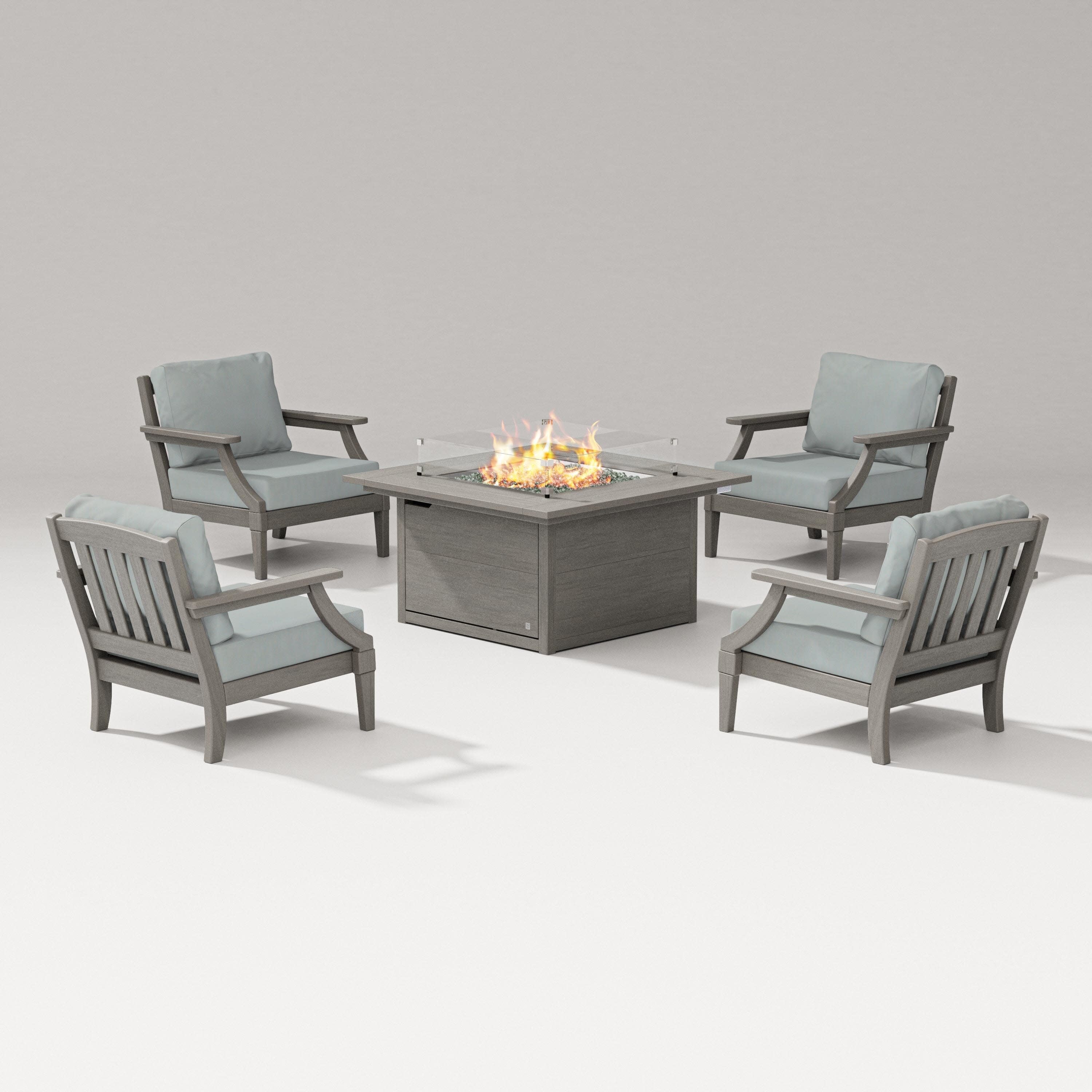 Estate 5-Piece Lounge Fire Table Set in Driftwood / Spa