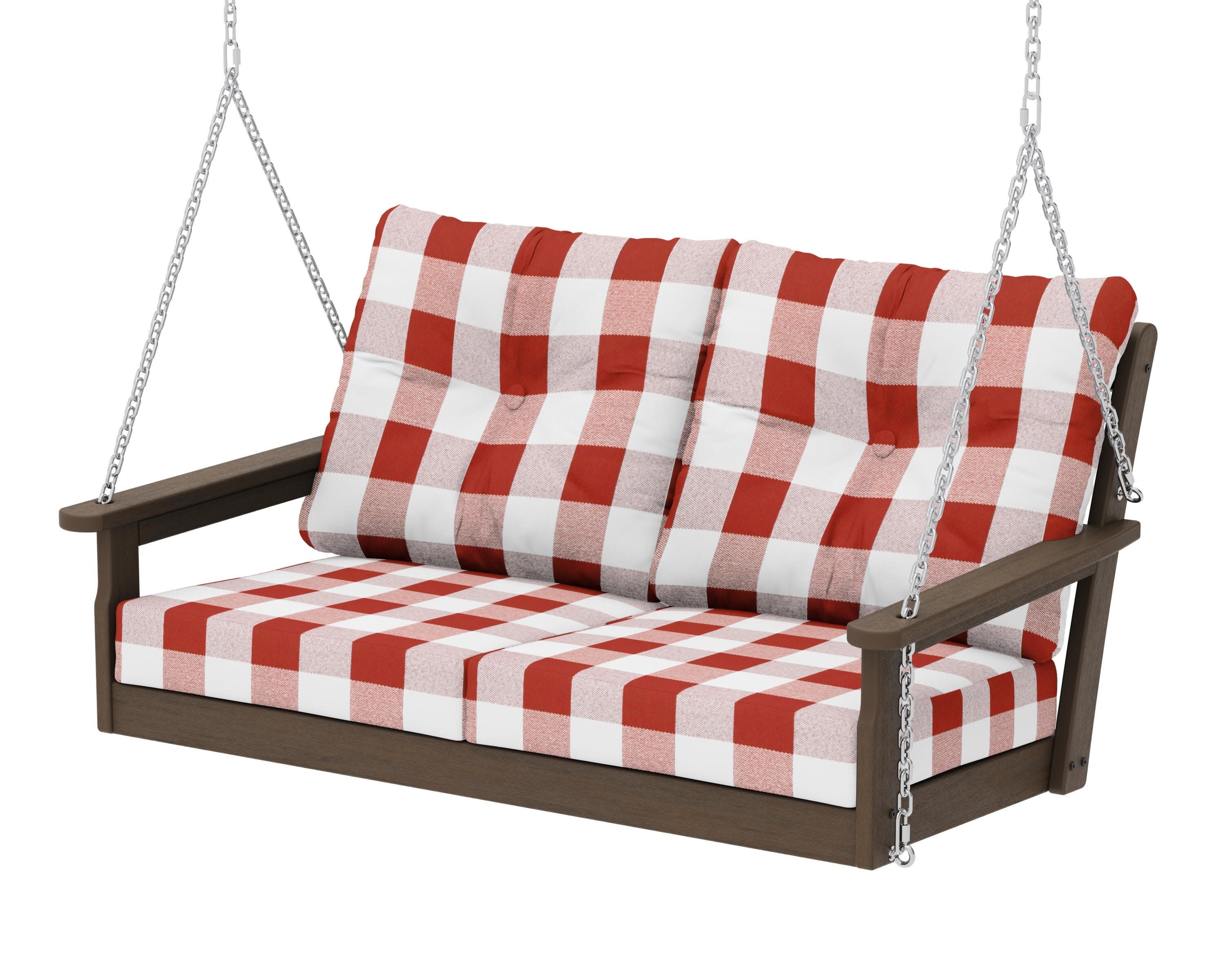 Vineyard Deep Seating Swing in Kona / Buffalo Plaid Crimson