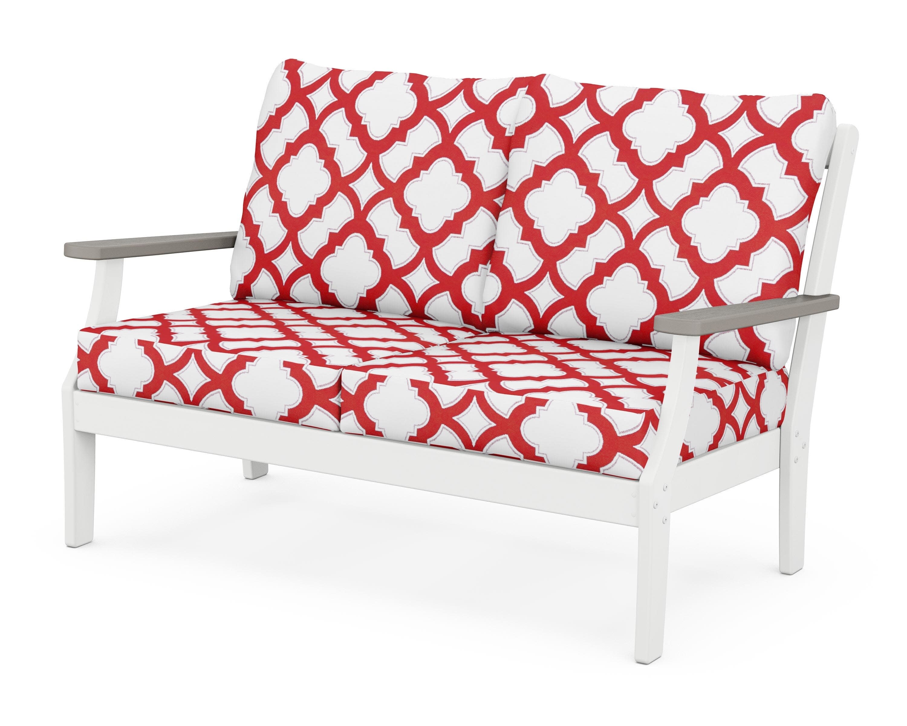 Braxton Deep Seating Loveseat in White / Driftwood / Trellis Crimson
