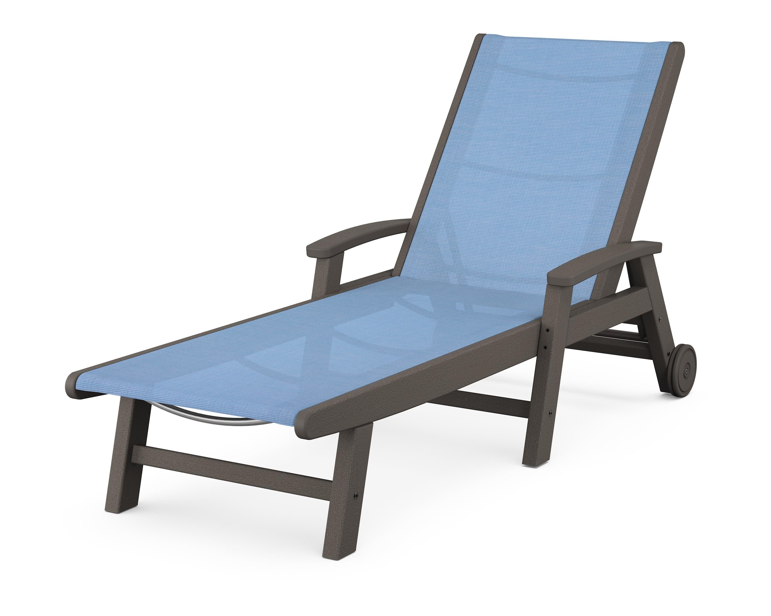 Coastal Chaise with Wheels in Vintage Coffee / Poolside Sling