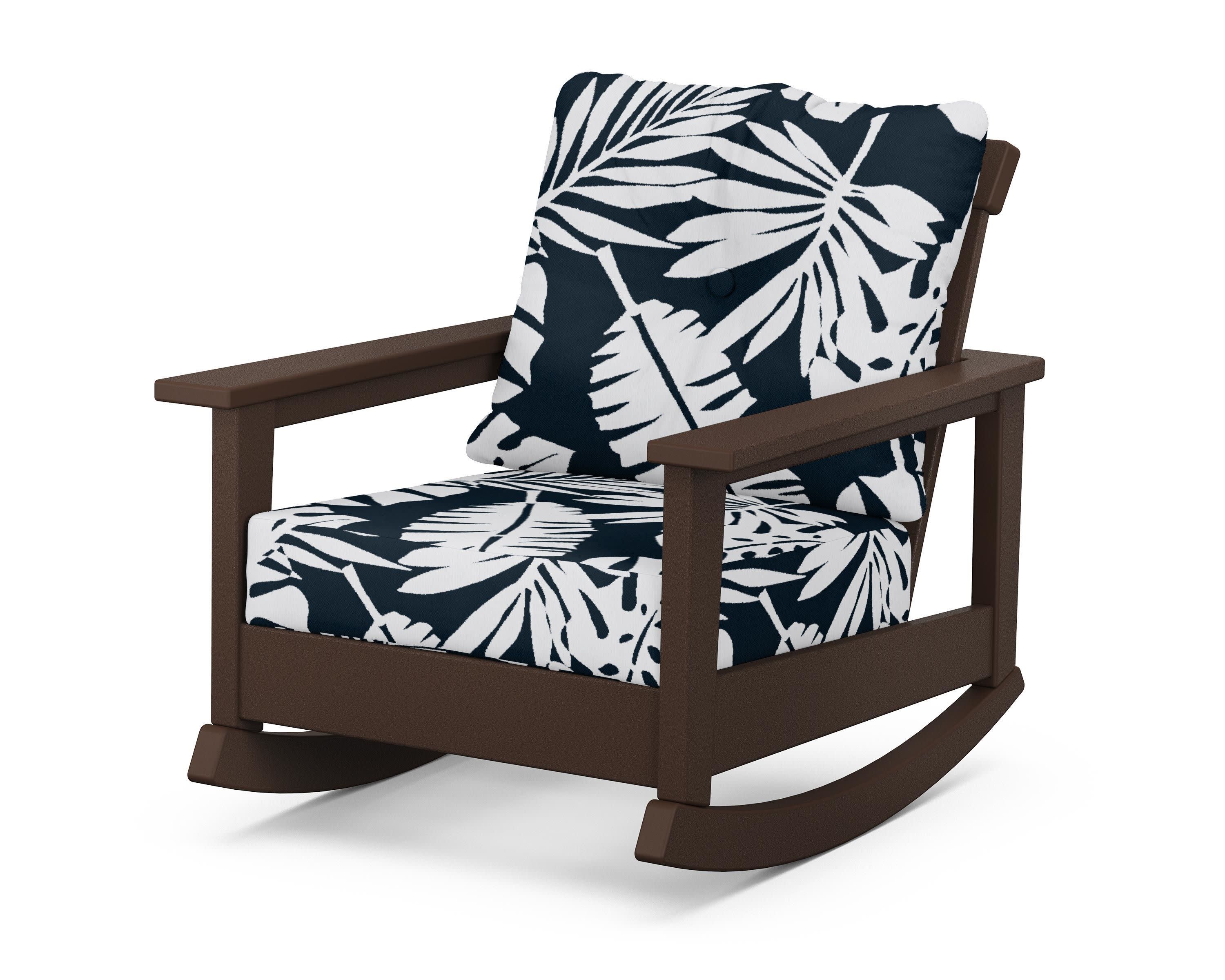 Prescott Deep Seating Rocking Chair in Mahogany / Leaf Marine Indigo