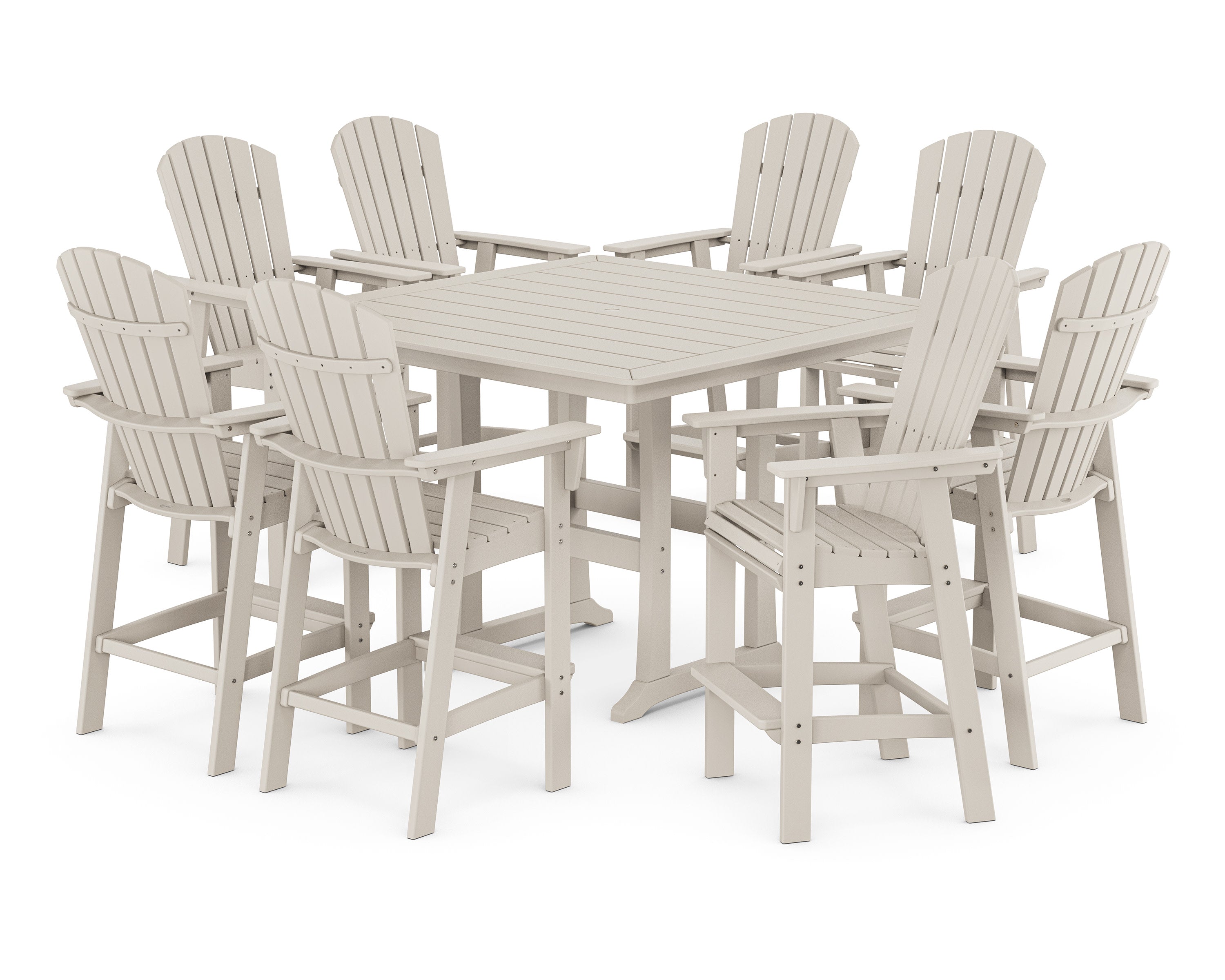 Nautical Curveback Adirondack 9-Piece Trestle Bar Set in Sand