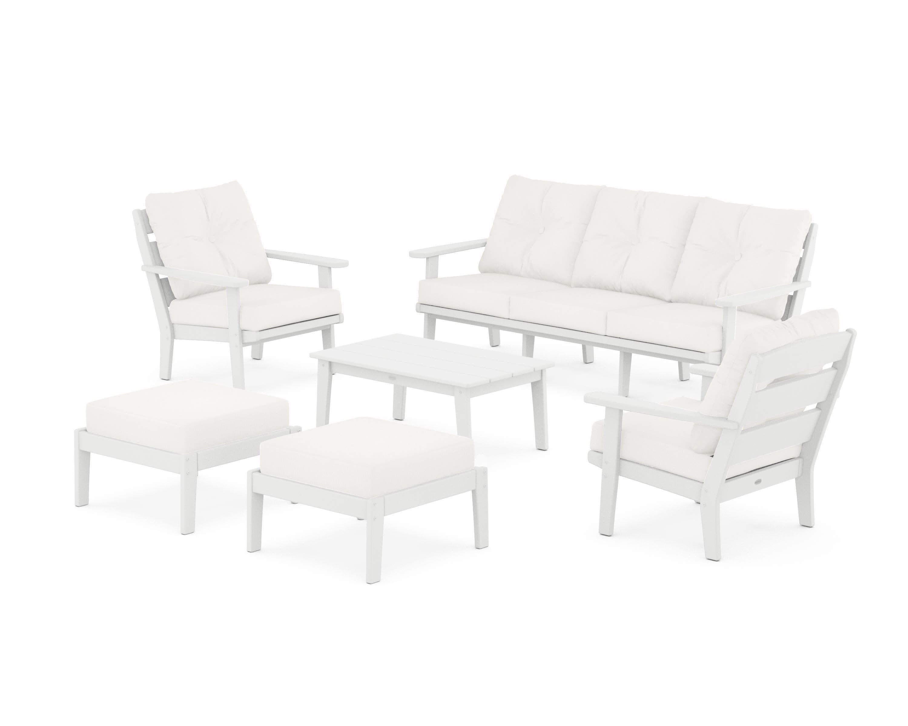 Lakeside 6-Piece Lounge Sofa Set in White / Natural Linen