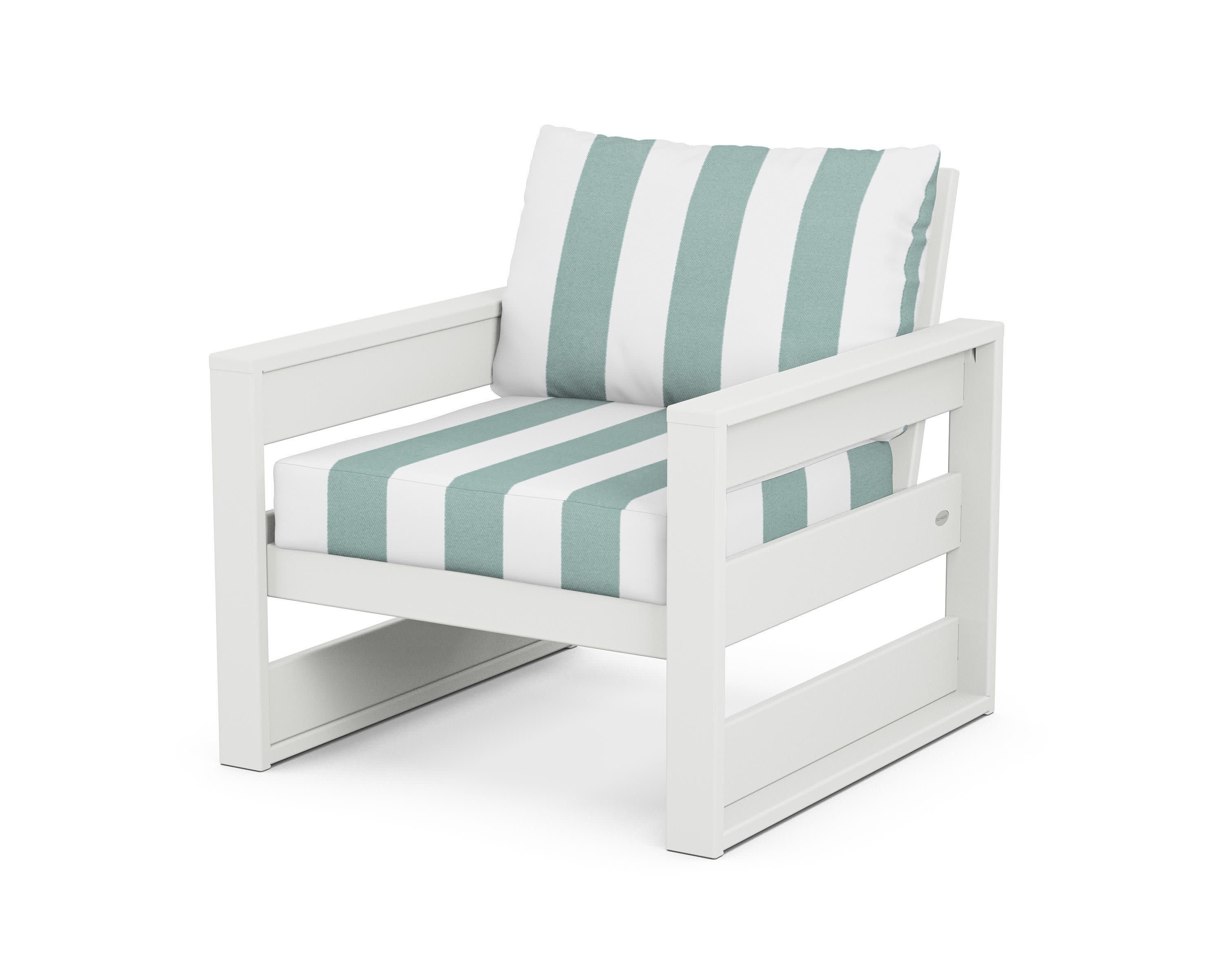 Westport Club Chair in White / Cabana Stripe Glacier Spa