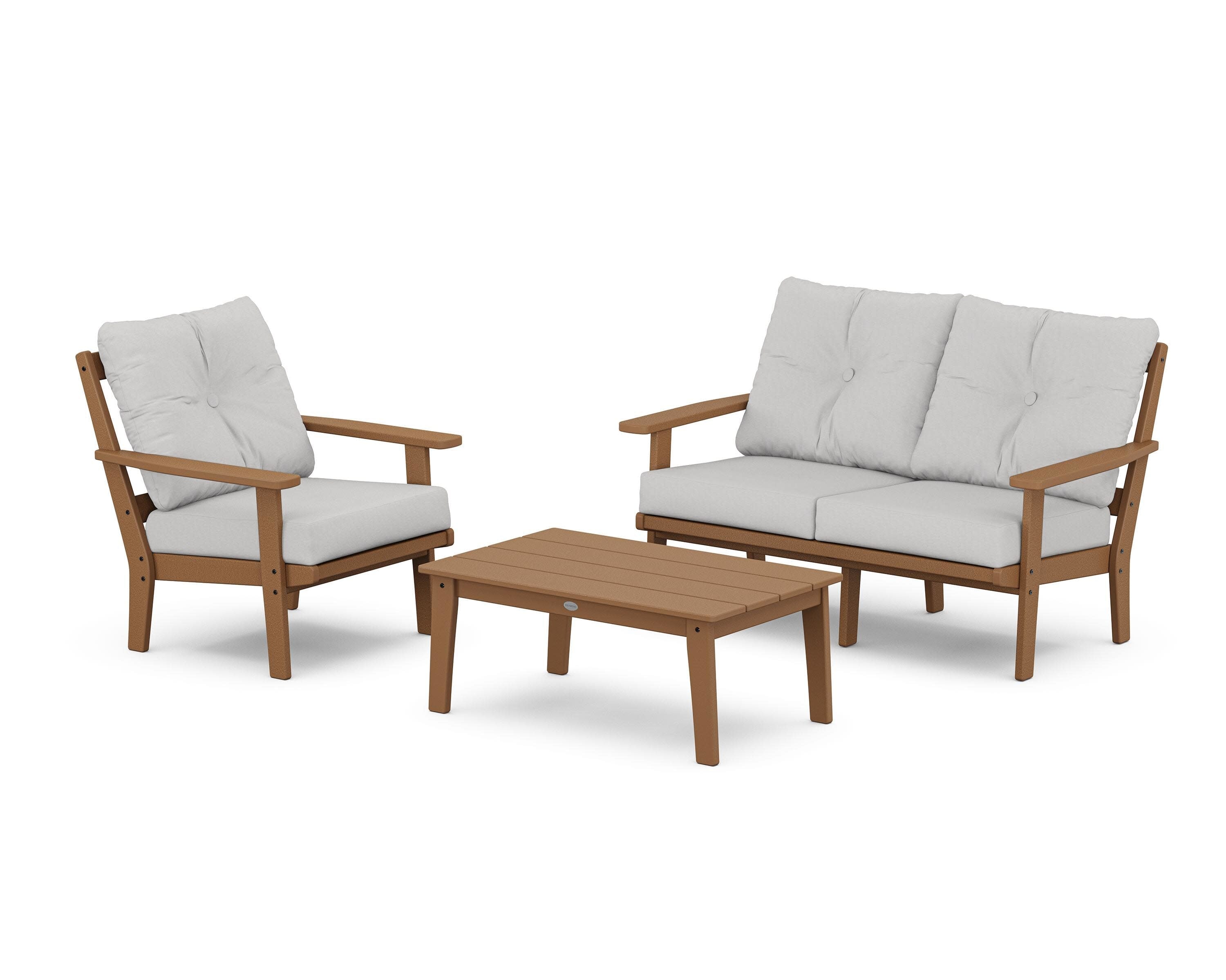 Oxford 3-Piece Deep Seating Set with Loveseat in Teak / Diamond in the Rough
