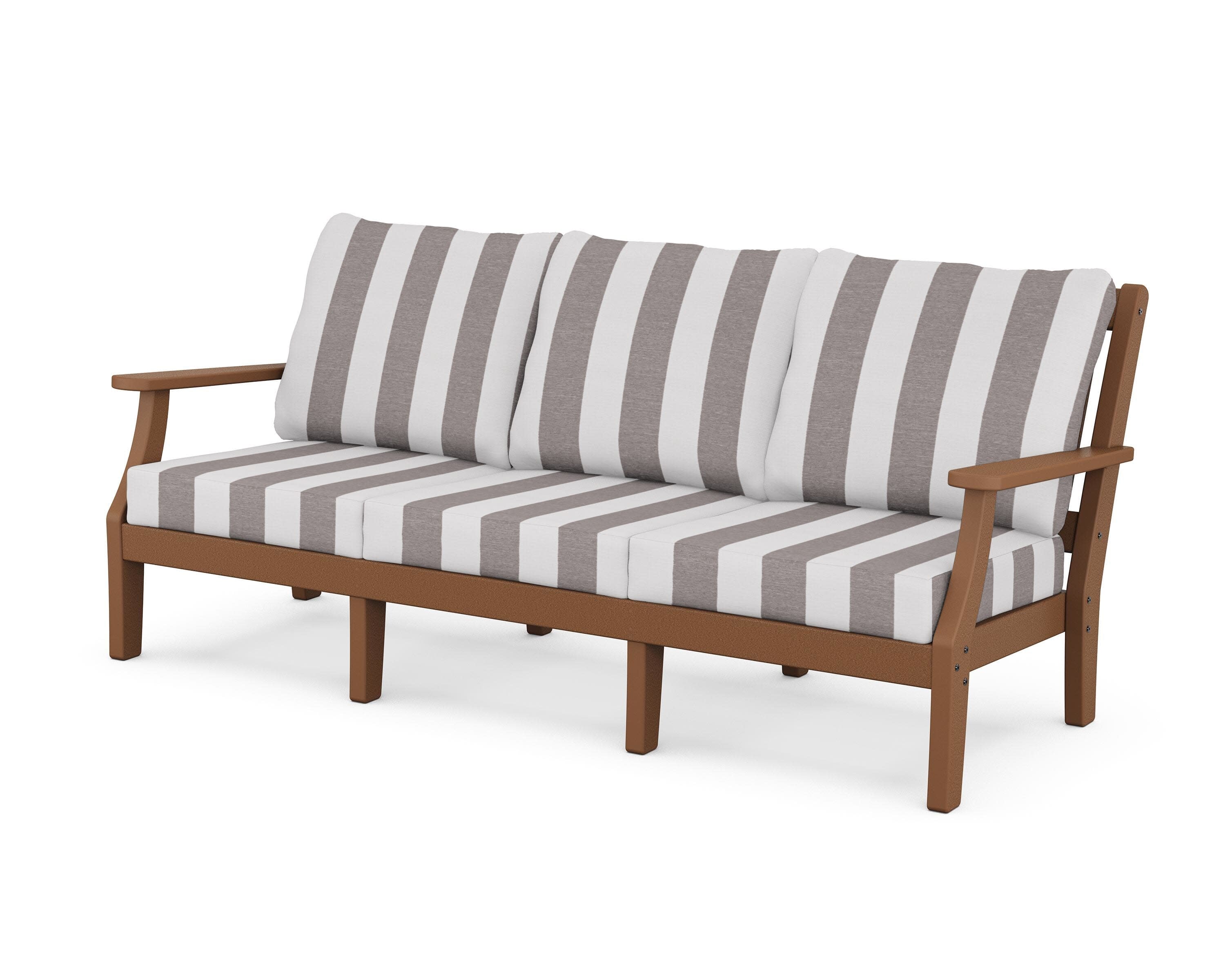 Chinoiserie Deep Seating Sofa in Teak / Cabana Stripe Grey Mist