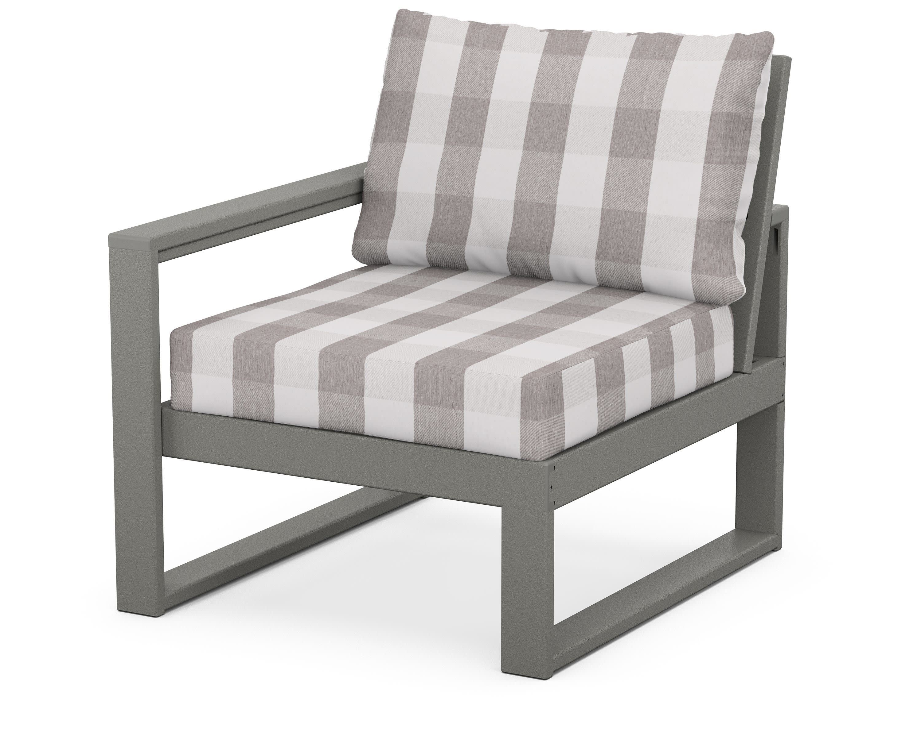 EDGE Modular Left Arm Chair in Slate Grey / Buffalo Plaid Grey Mist