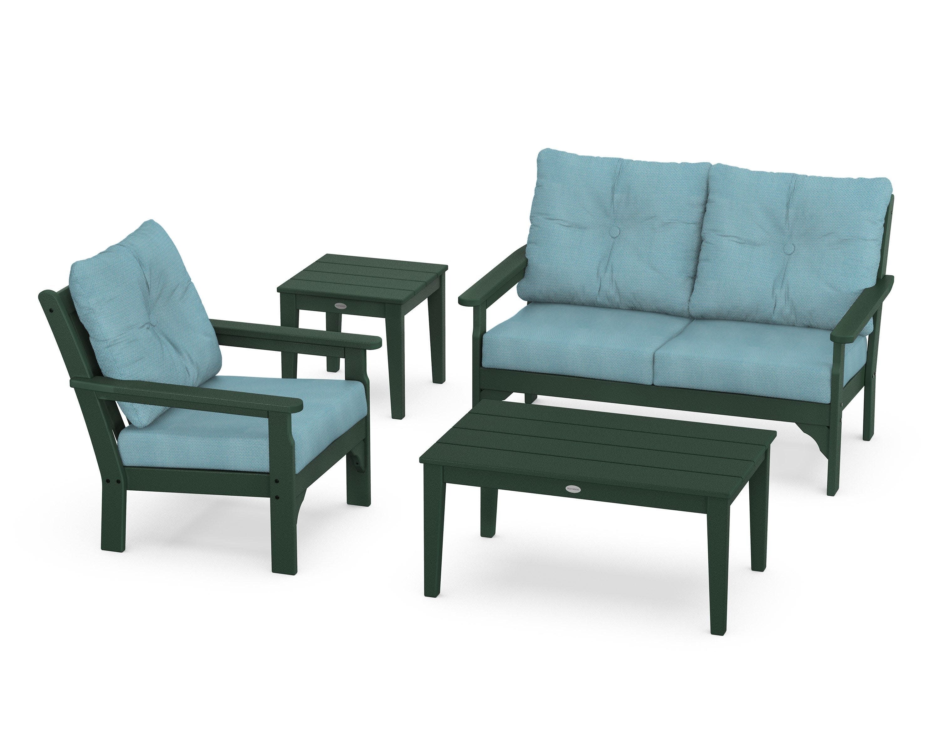 Vineyard 4-Piece Deep Seating Set in Green / Lattice Sky Blue
