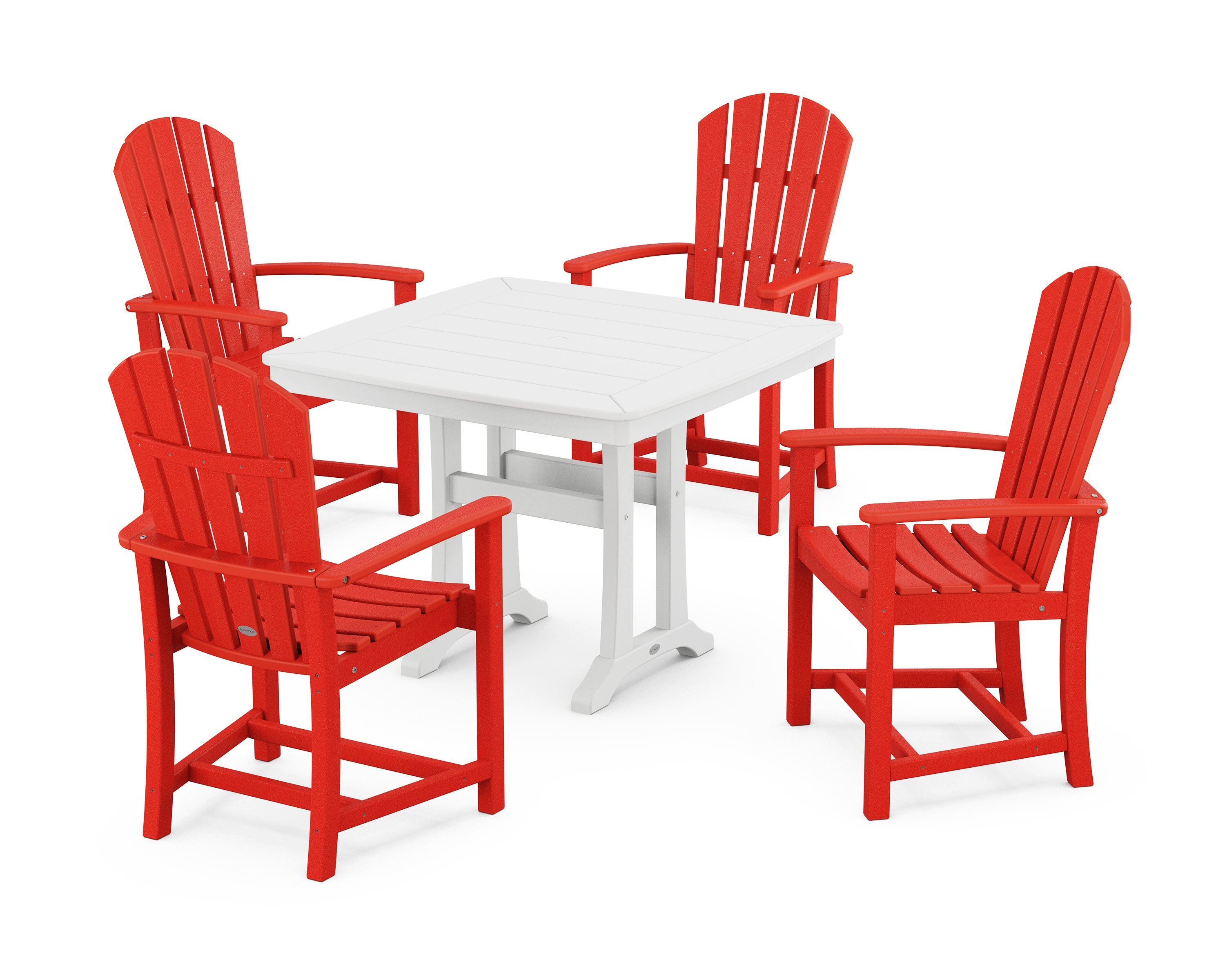 Palm Coast 5-Piece Dining Set with Trestle Legs in Sunset Red / White
