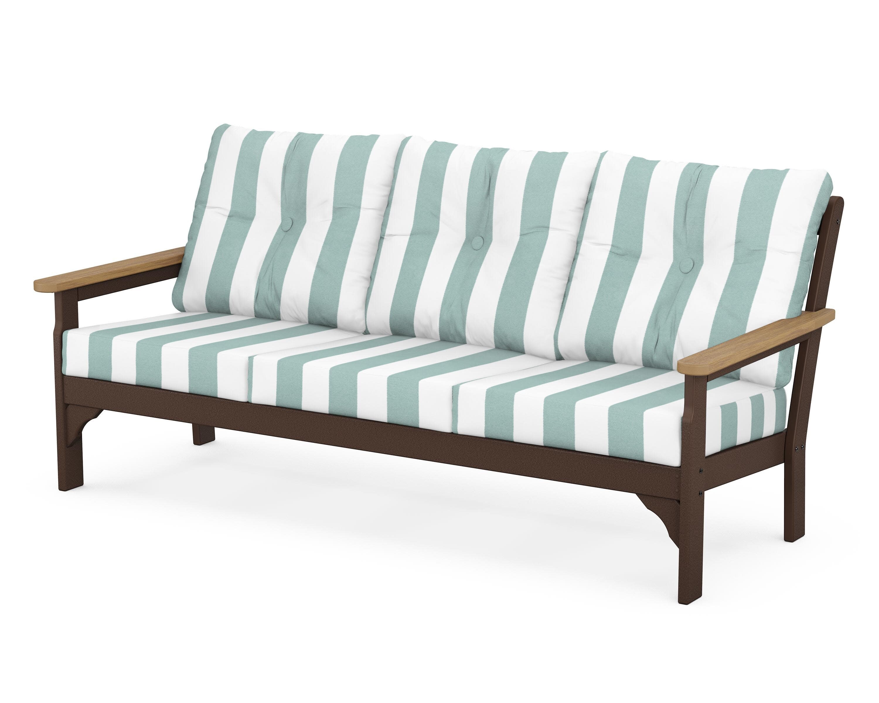 Vineyard Deep Seating Sofa in Mahogany / Natural / Cabana Stripe Glacier Spa