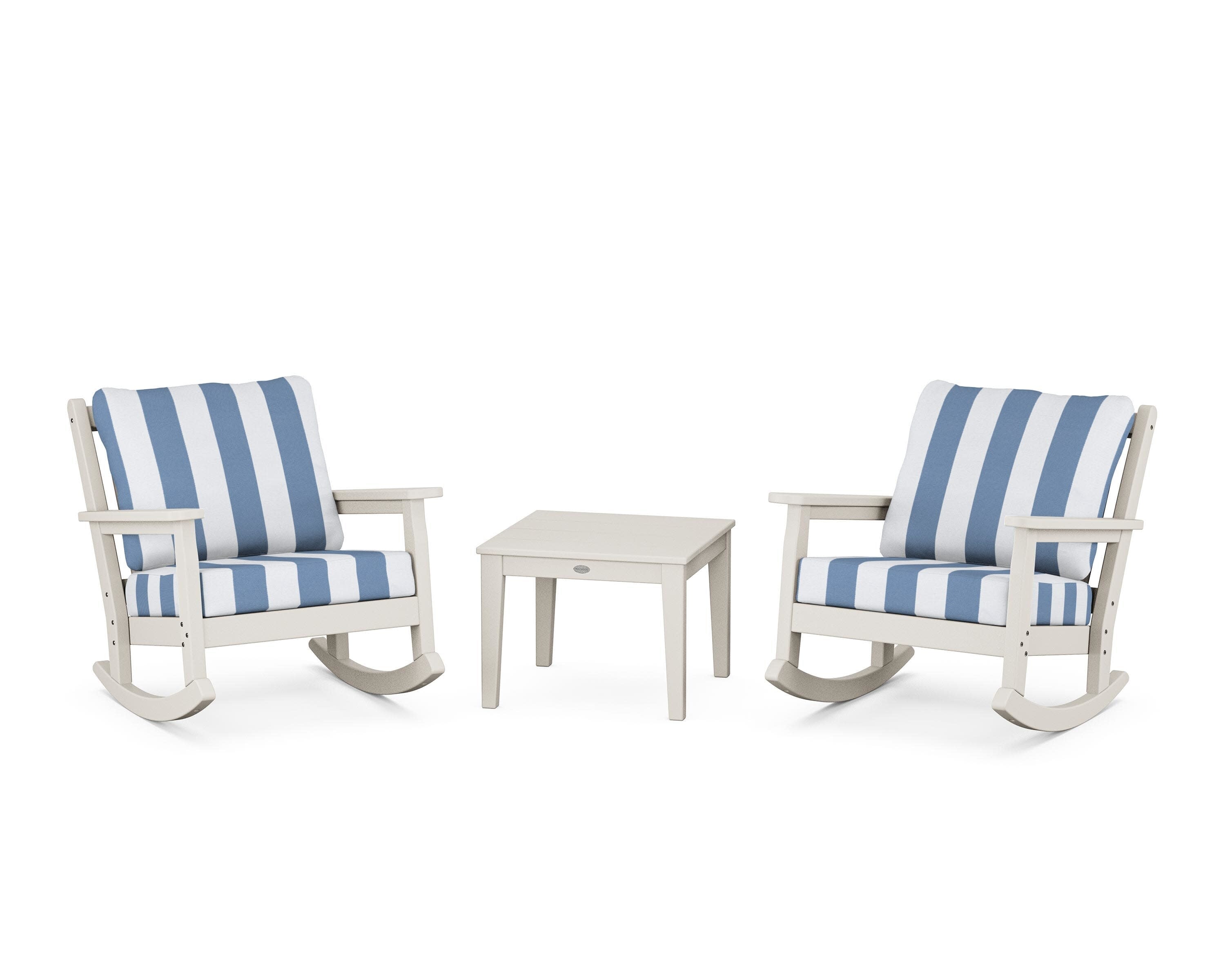 Chippendale 3-Piece Deep Seating Rocker Set in Sand / Cabana Stripe Sky Blue