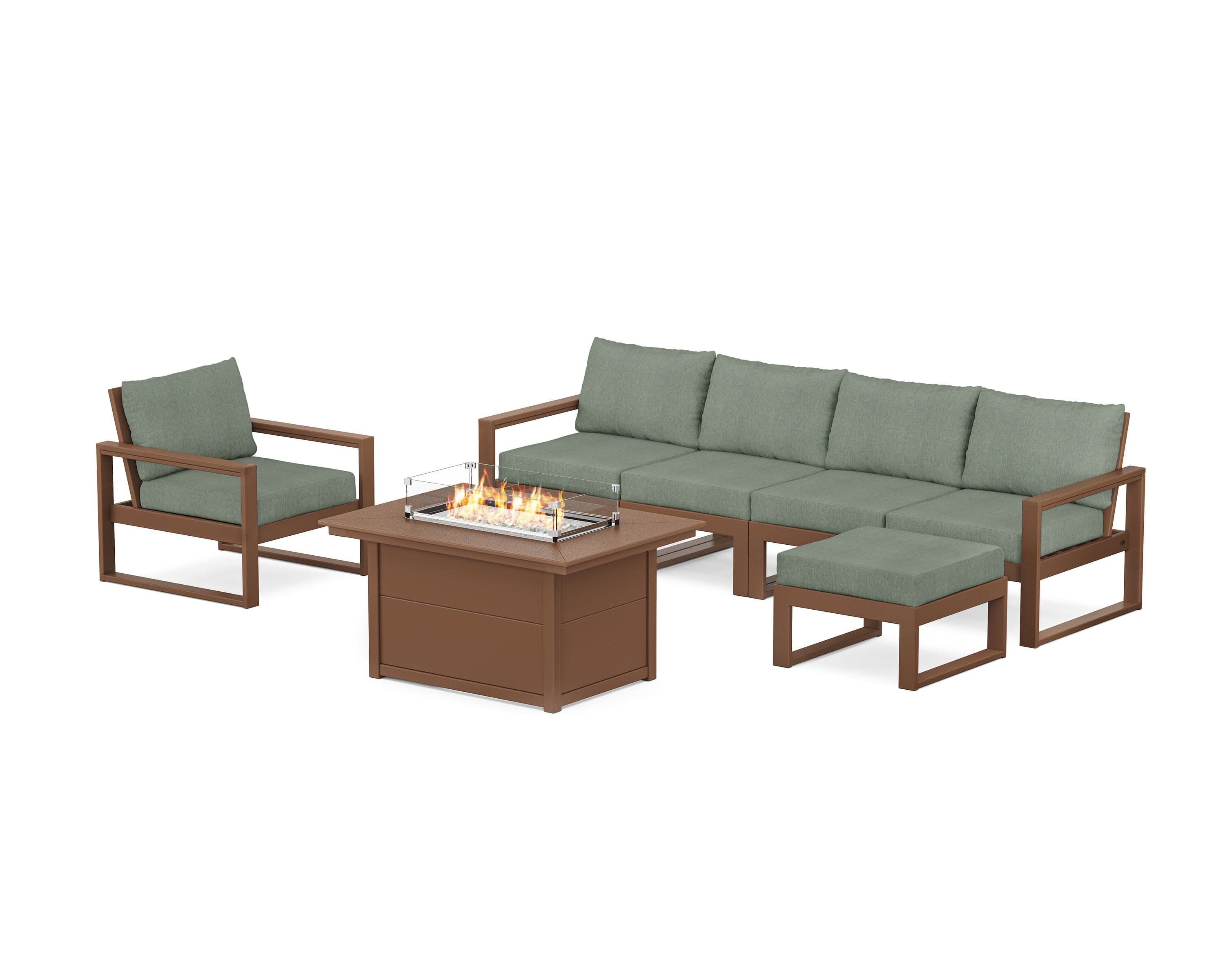 EDGE Sectional Lounge and Fire Pit Set in Teak / Cast Sage