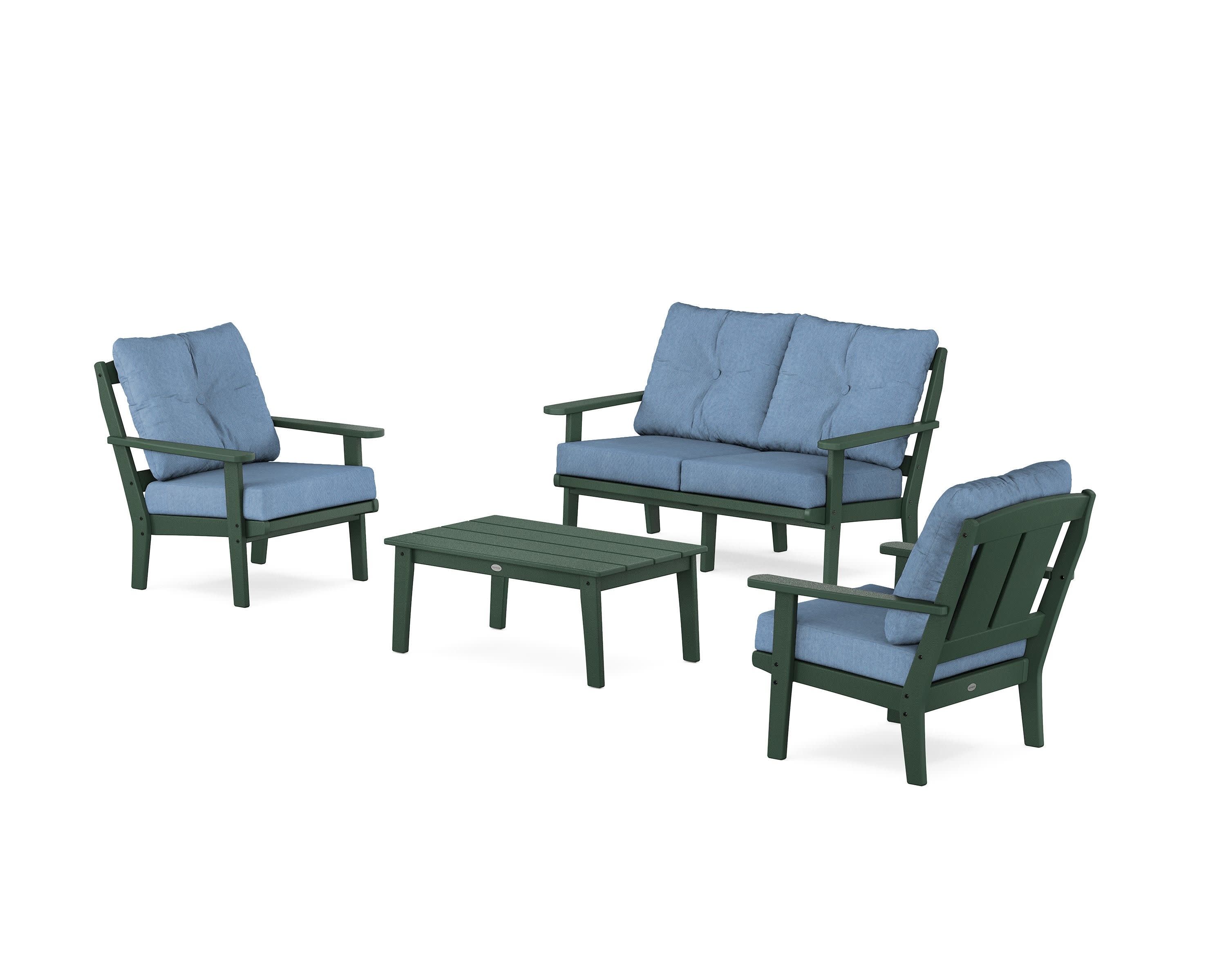Mission 4-Piece Deep Seating Set with Loveseat in Green / Sky Blue