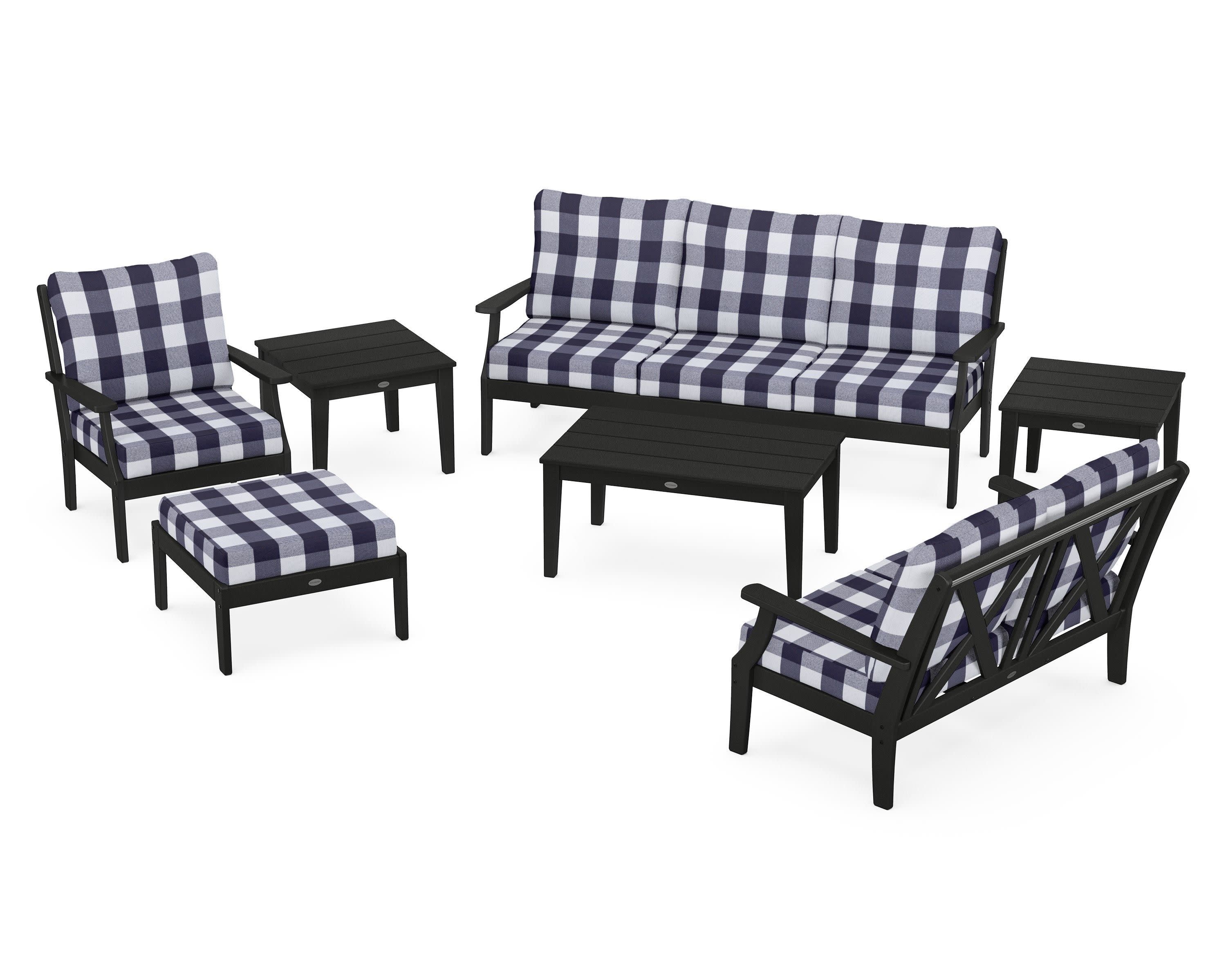 Braxton 7-Piece Deep Seating Set in Black / Buffalo Plaid Navy