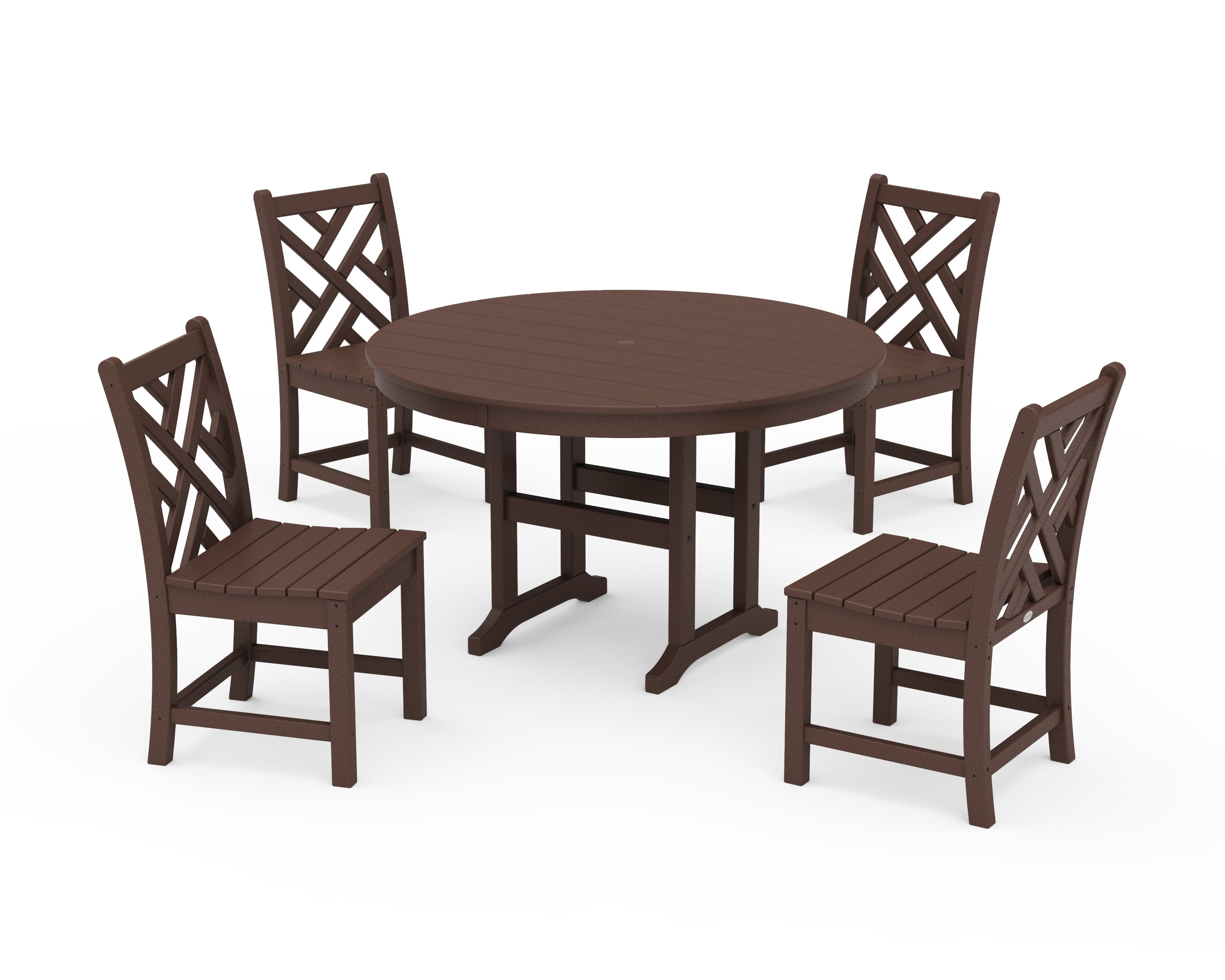 Chippendale 5-Piece Round Farmhouse Side Chair Dining Set in Mahogany