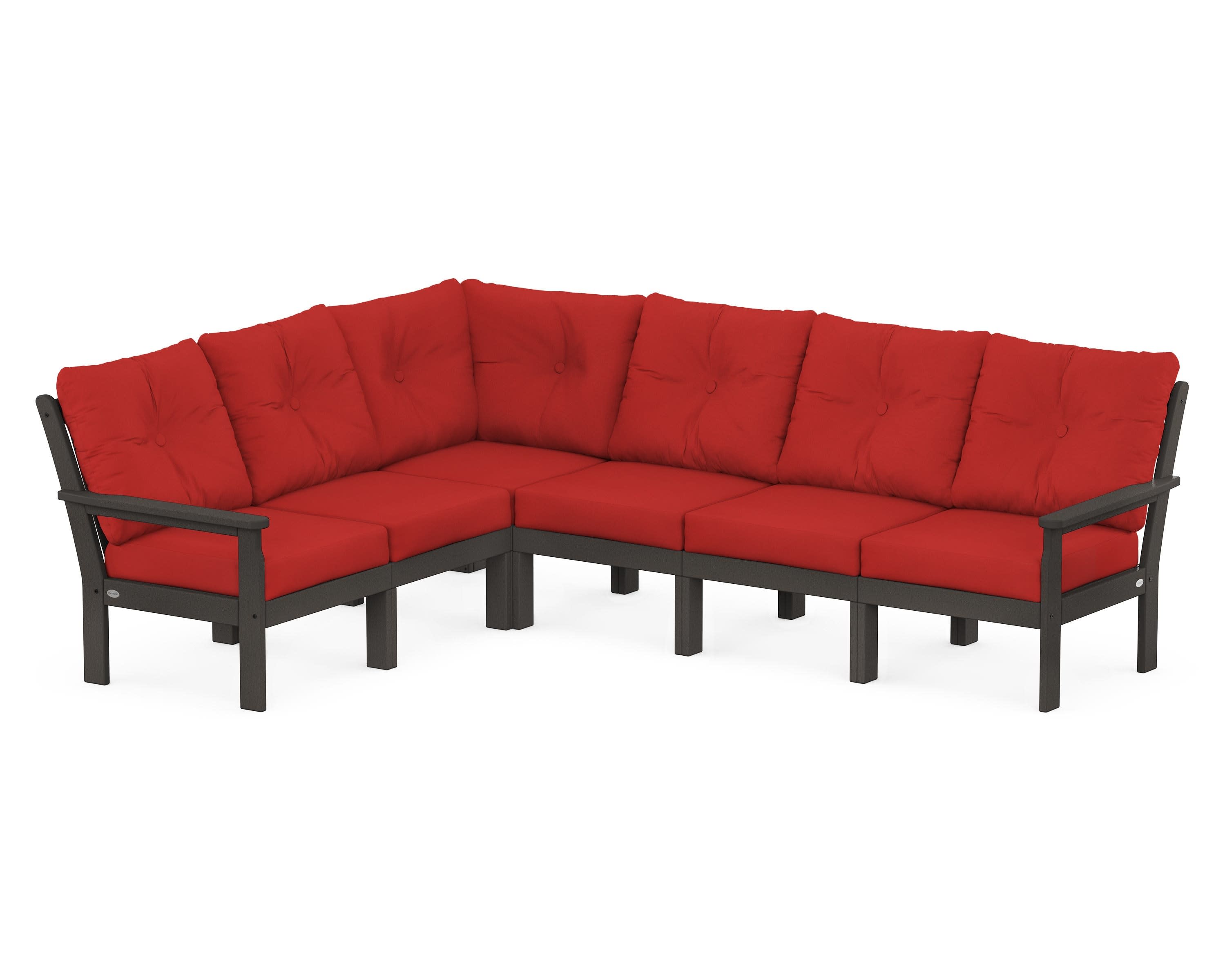 Vineyard 6-Piece Sectional in Vintage Coffee / Crimson Linen
