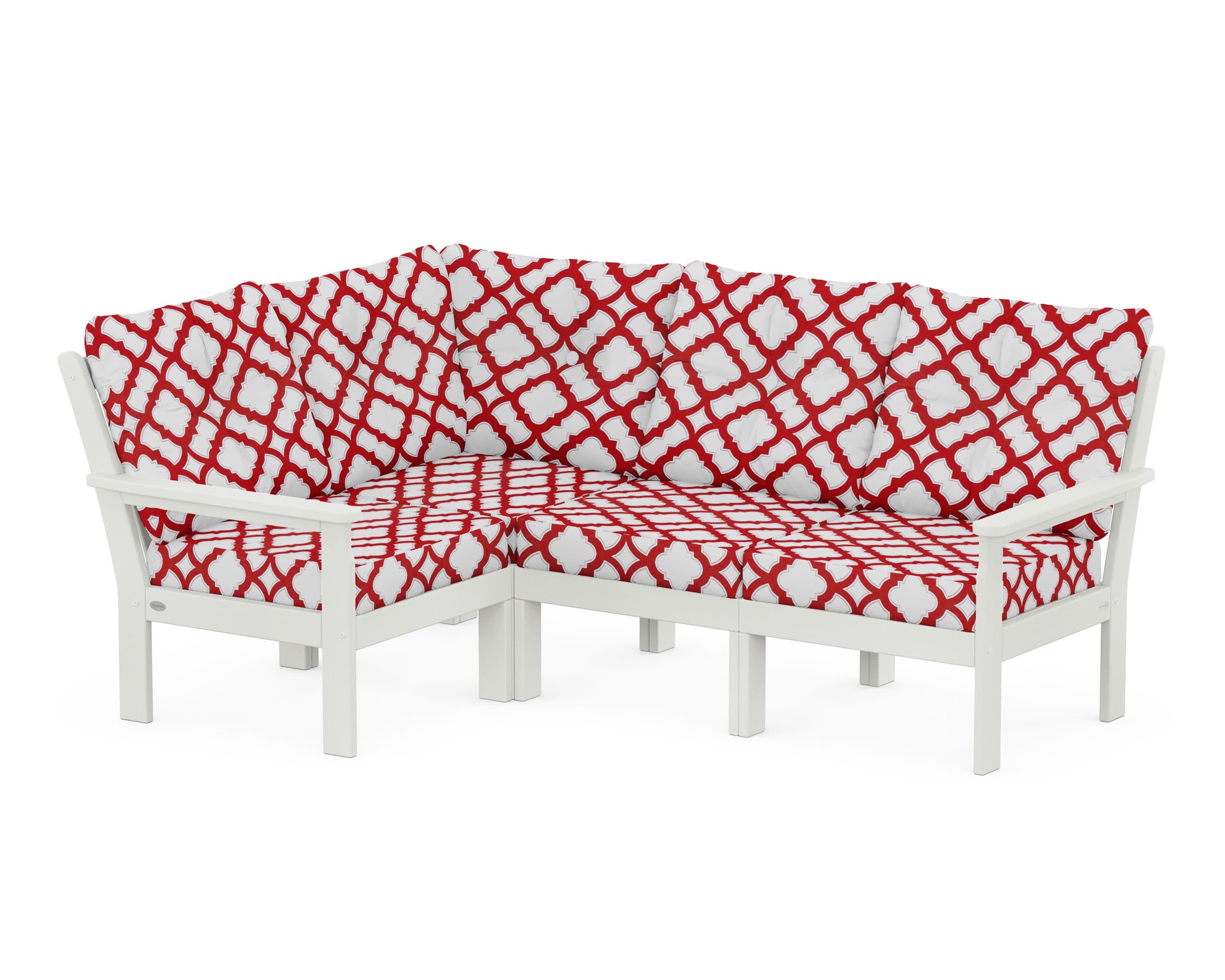 Vineyard 4-Piece Sectional in Vintage White / Trellis Crimson