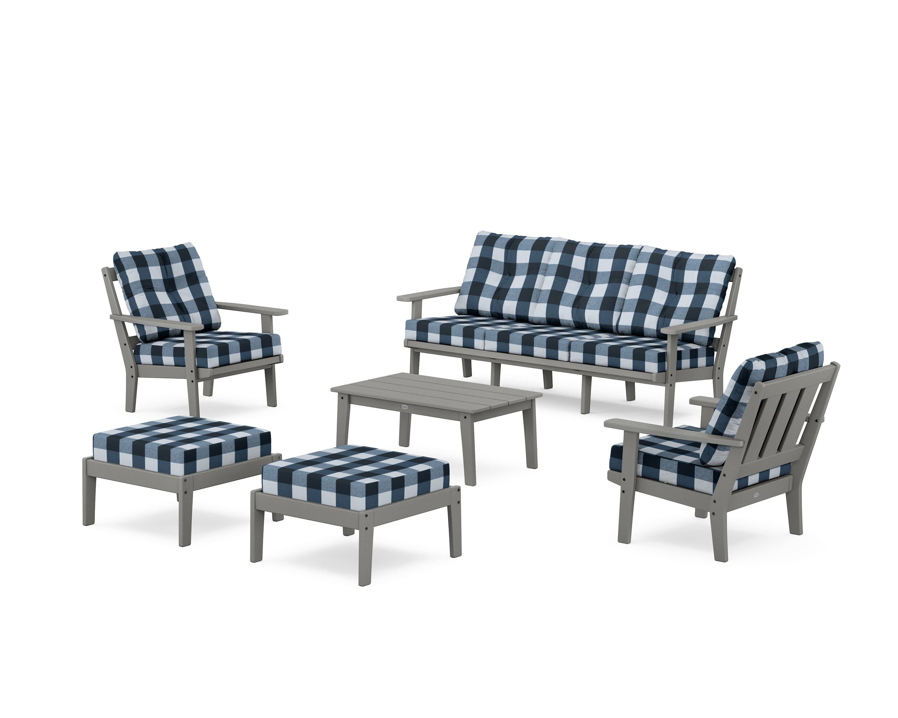 Oxford 6-Piece Lounge Sofa Set in Slate Grey / Buffalo Plaid Marine Indigo