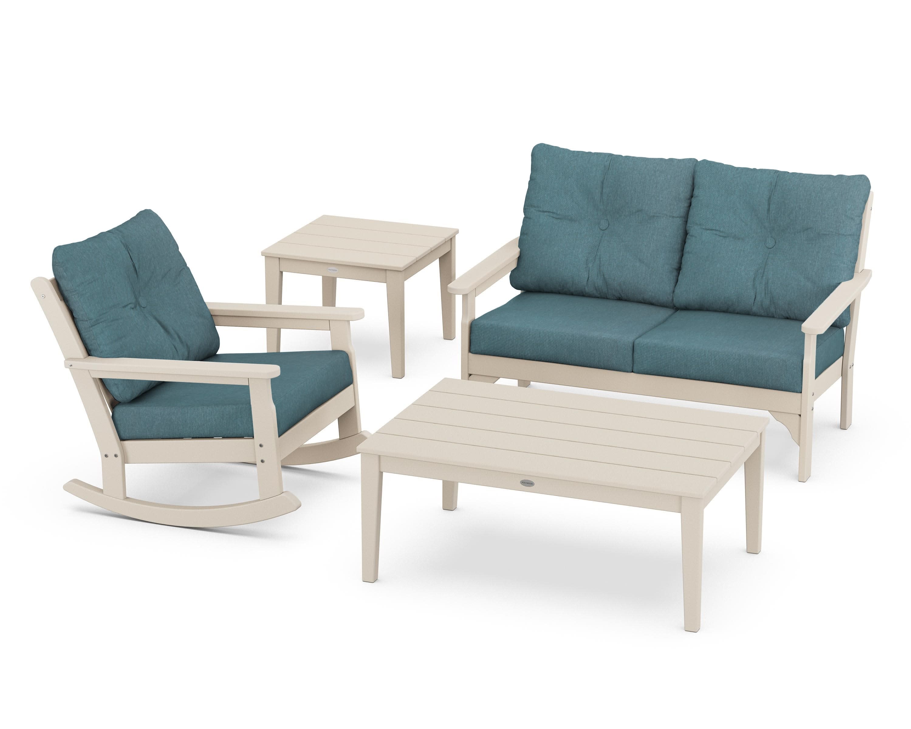 Vineyard 4-Piece Deep Seating Rocker Set in Sand / Ocean Teal