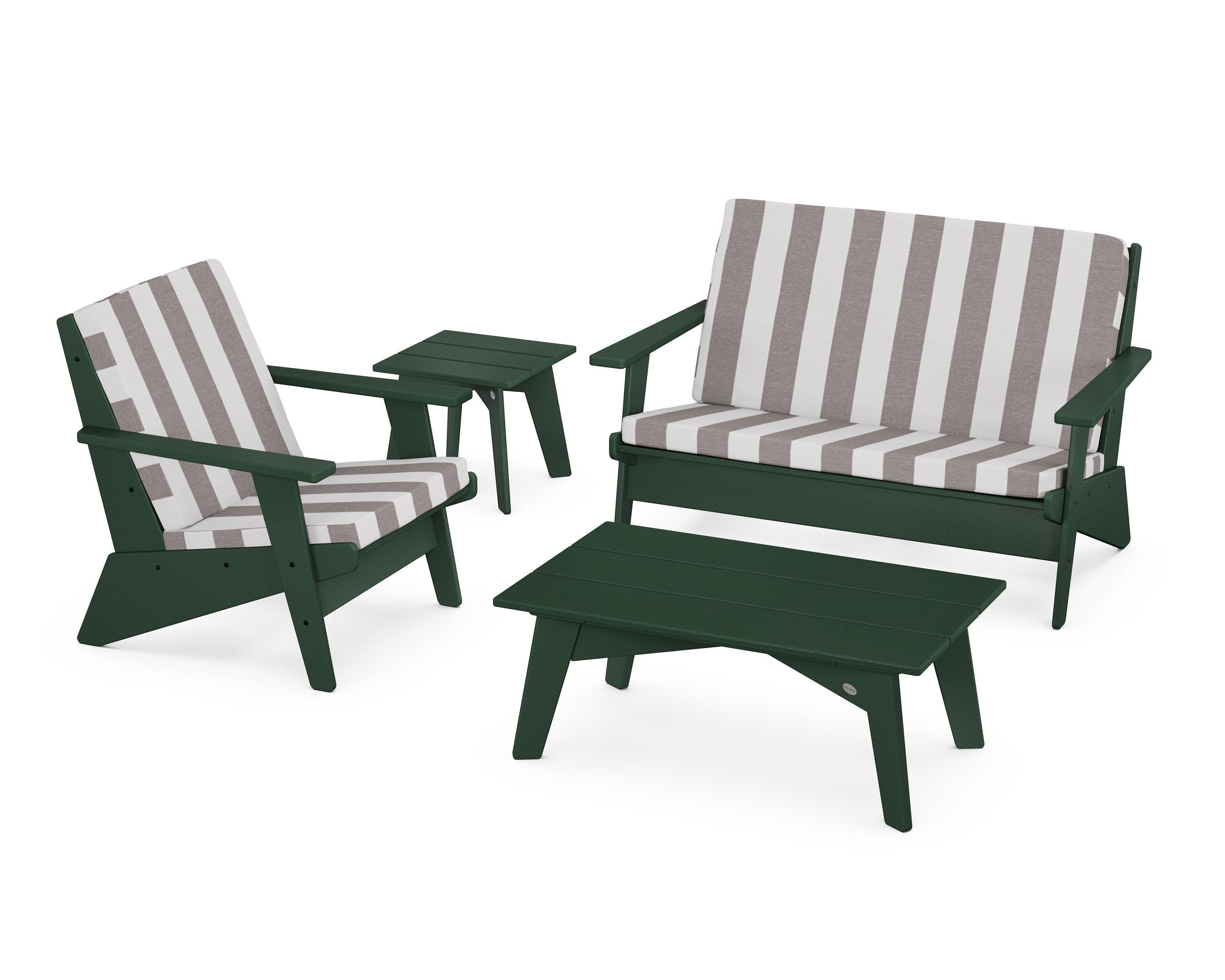 Riviera Modern Lounge 4-Piece Set in Green / Cabana Stripe Grey Mist