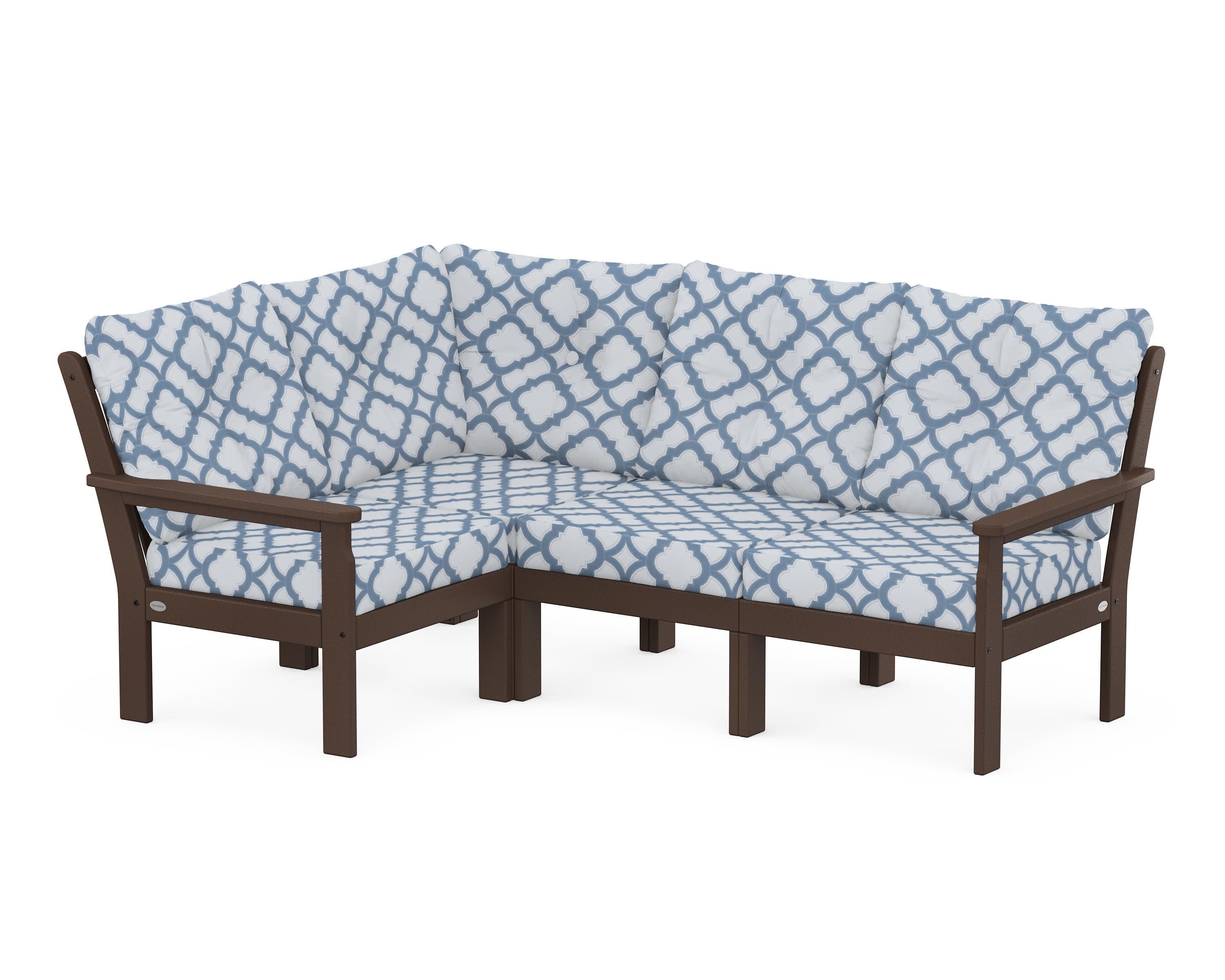 Vineyard 4-Piece Sectional in Mahogany / Trellis Sky Blue
