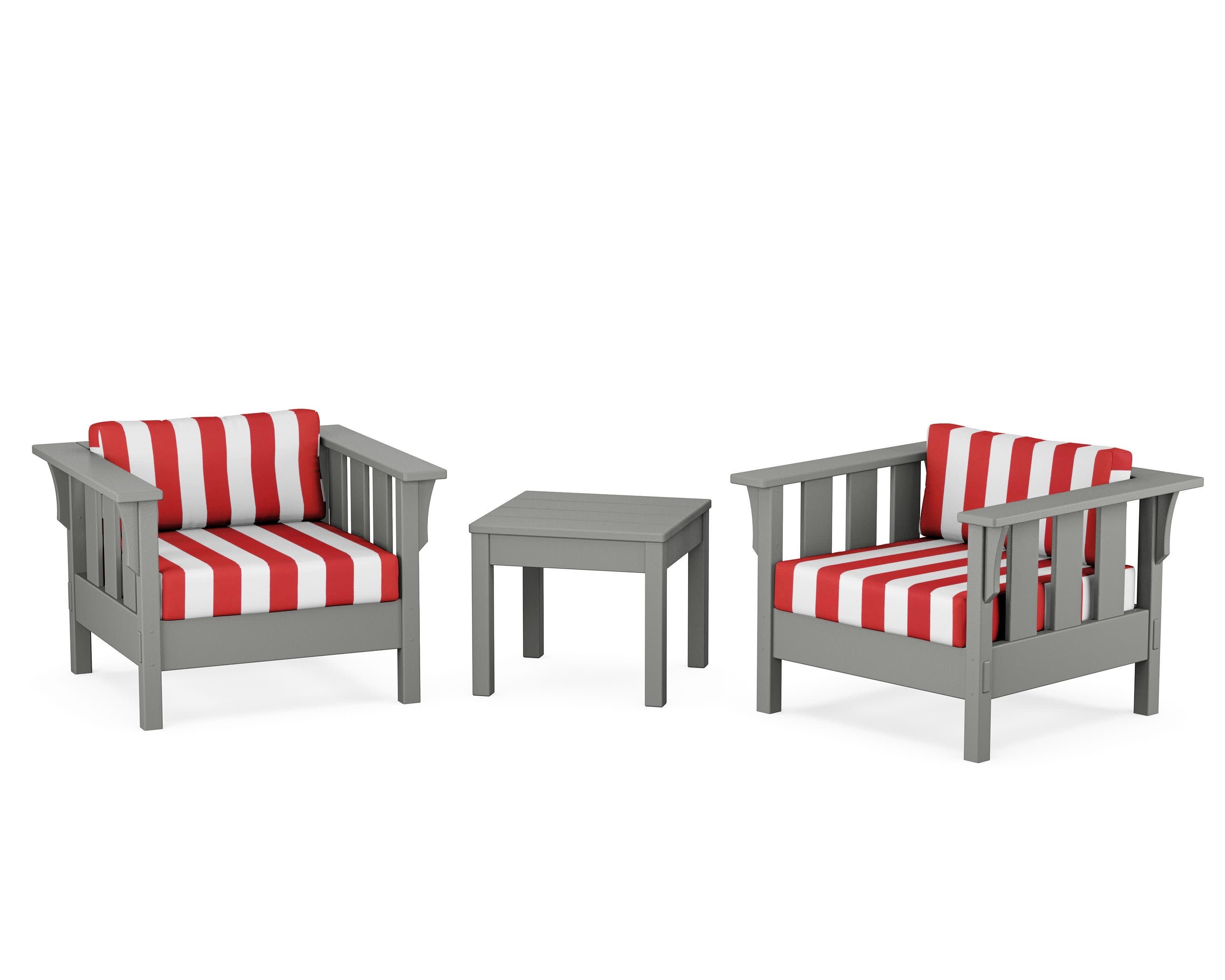 Acadia 3-Piece Deep Seating Set in Slate Grey / Cabana Stripe Crimson