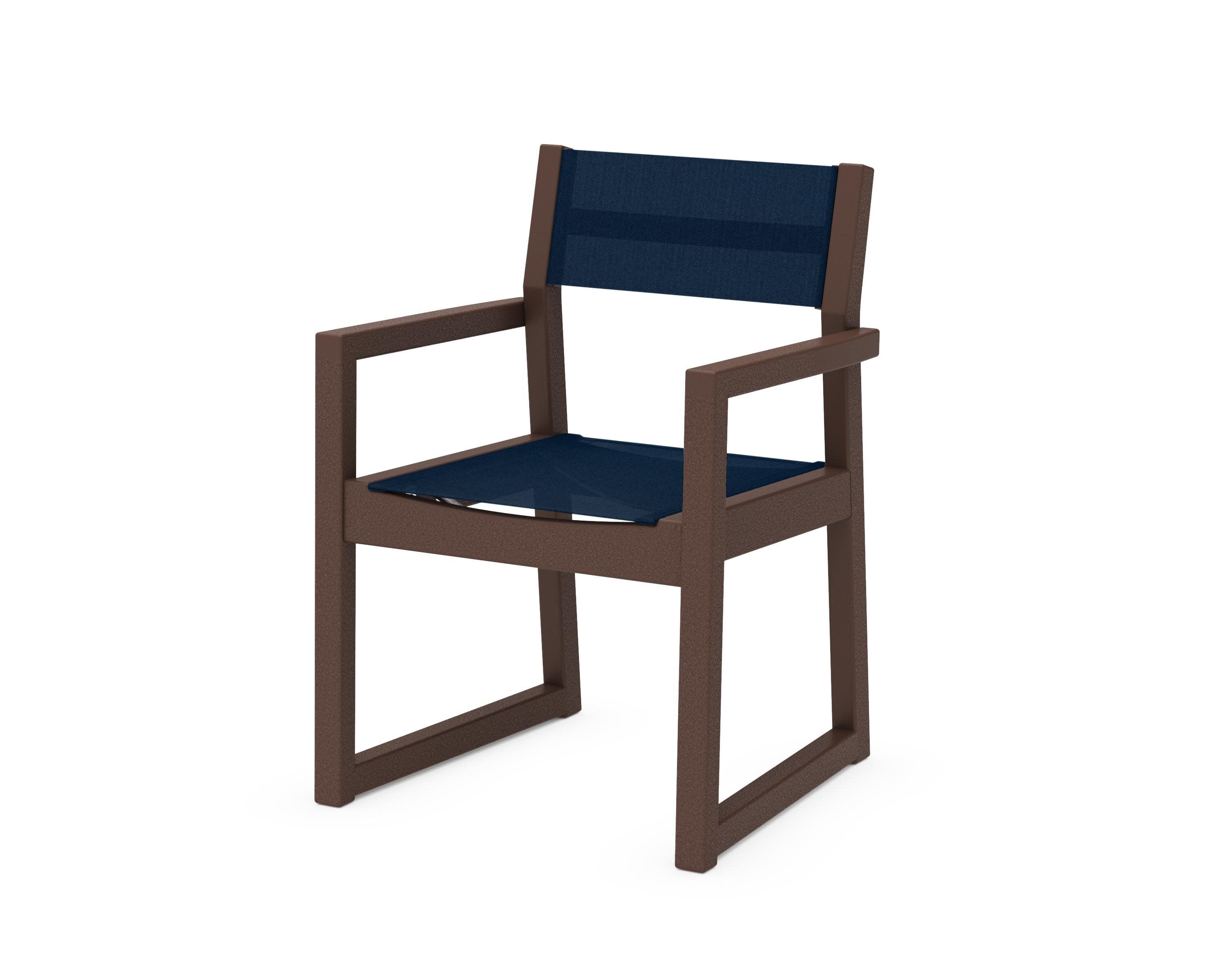 EDGE Sling Dining Arm Chair in Mahogany / Navy Blue Sling