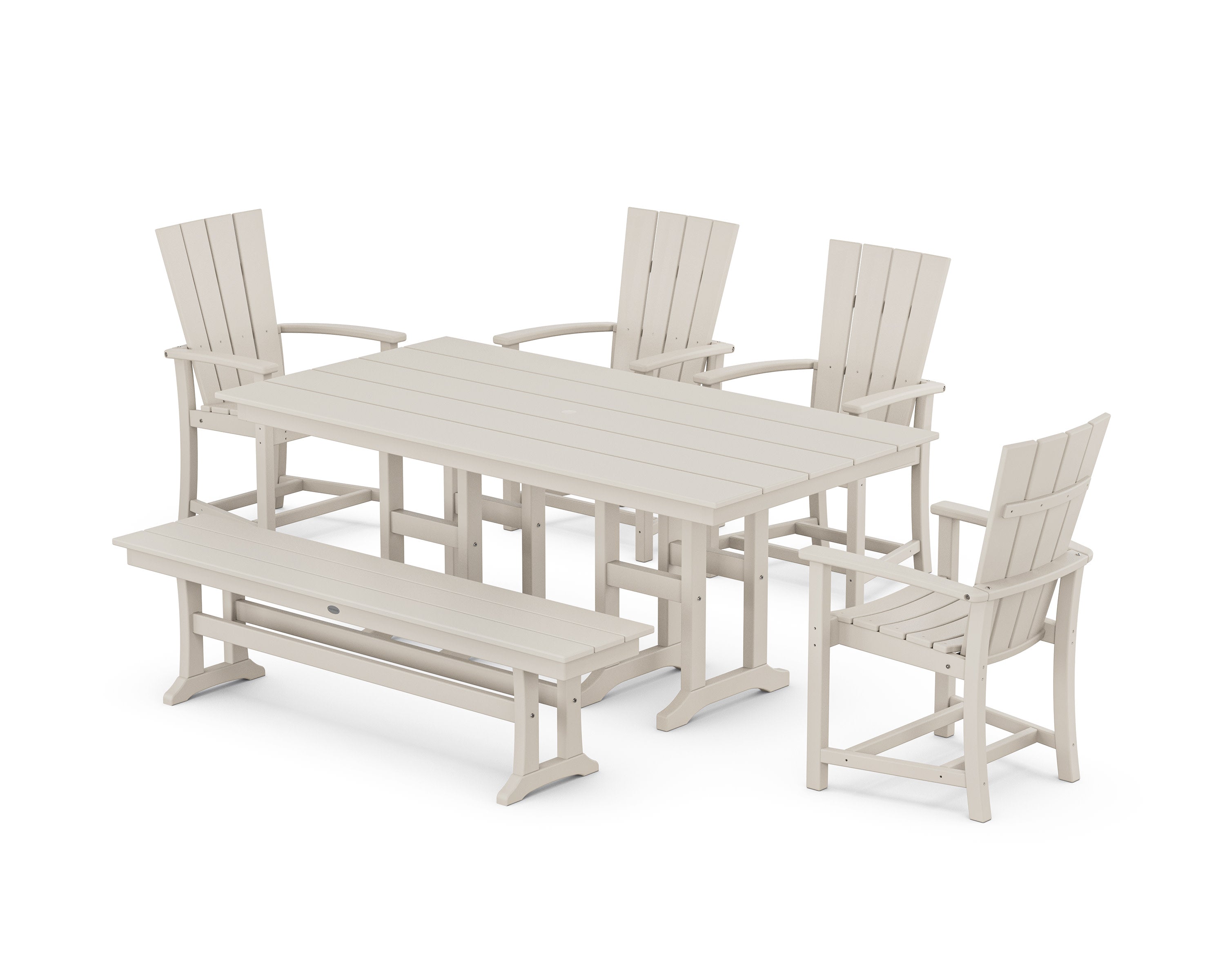Quattro 6-Piece Farmhouse Dining Set with Bench in Sand