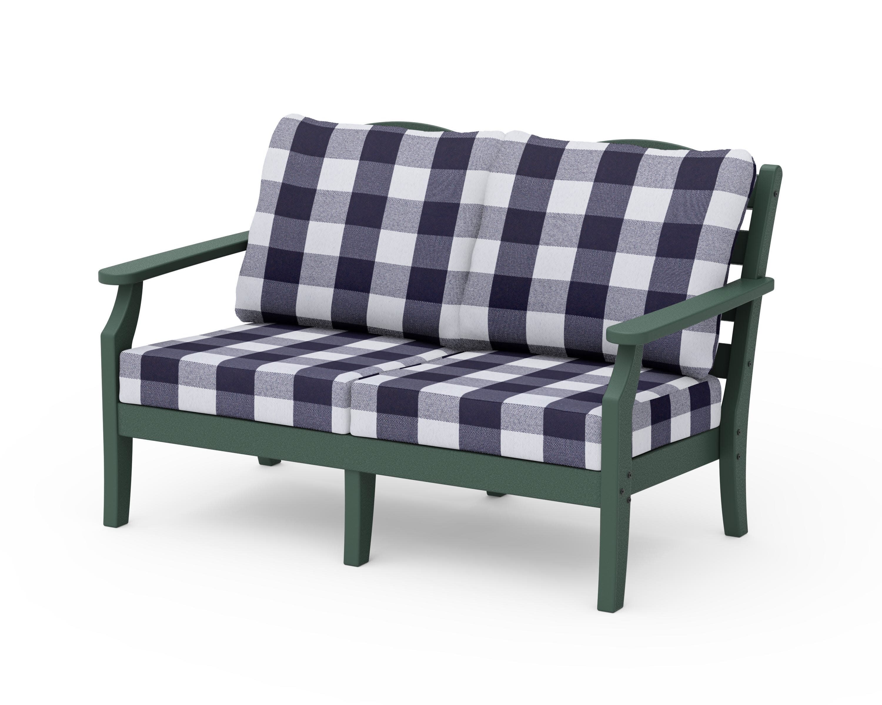 Savannah Deep Seating Loveseat in Green / Buffalo Plaid Navy