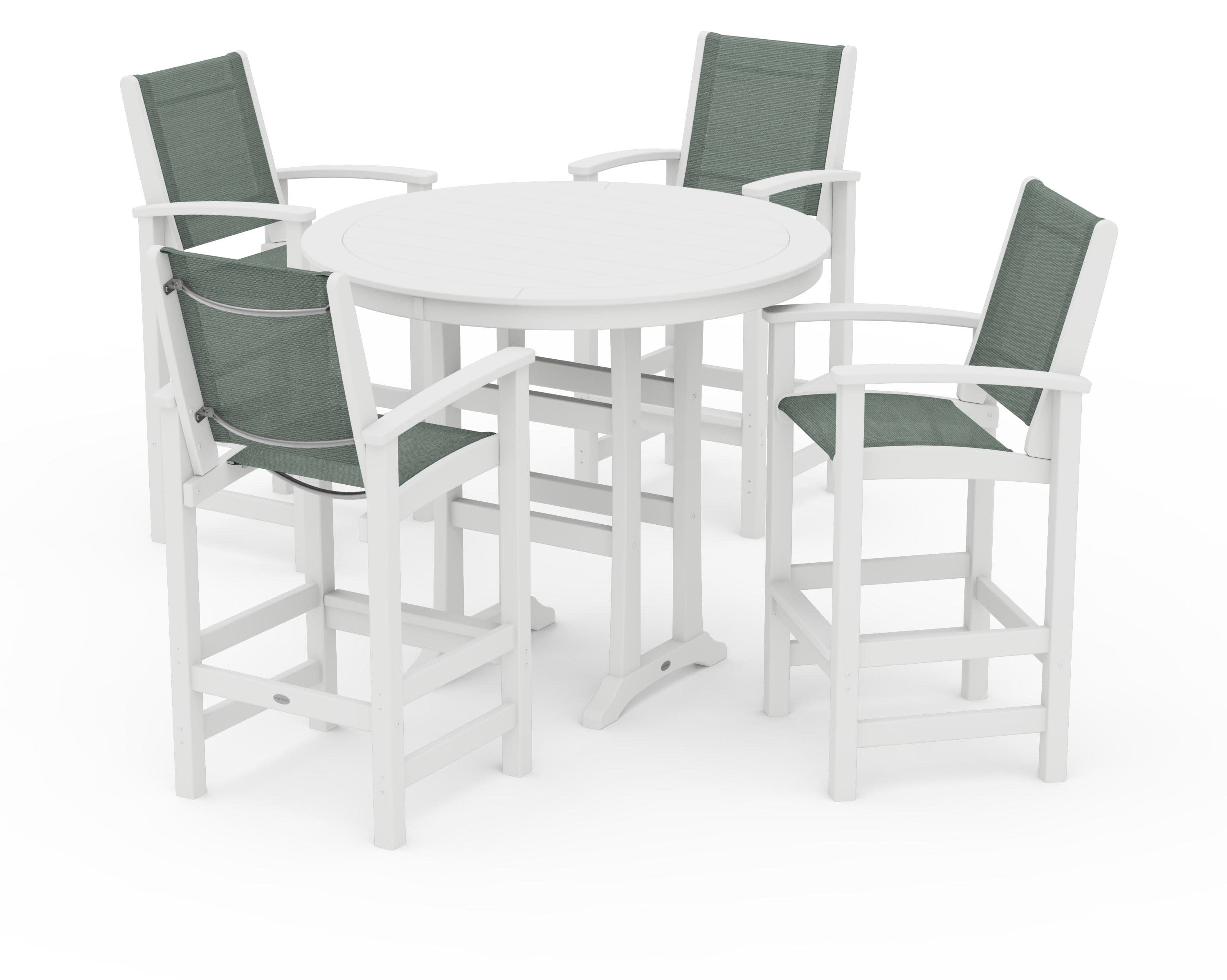 Coastal 5-Piece Nautical Trestle Bar Set in White / Dupioni Sea Mist Sling