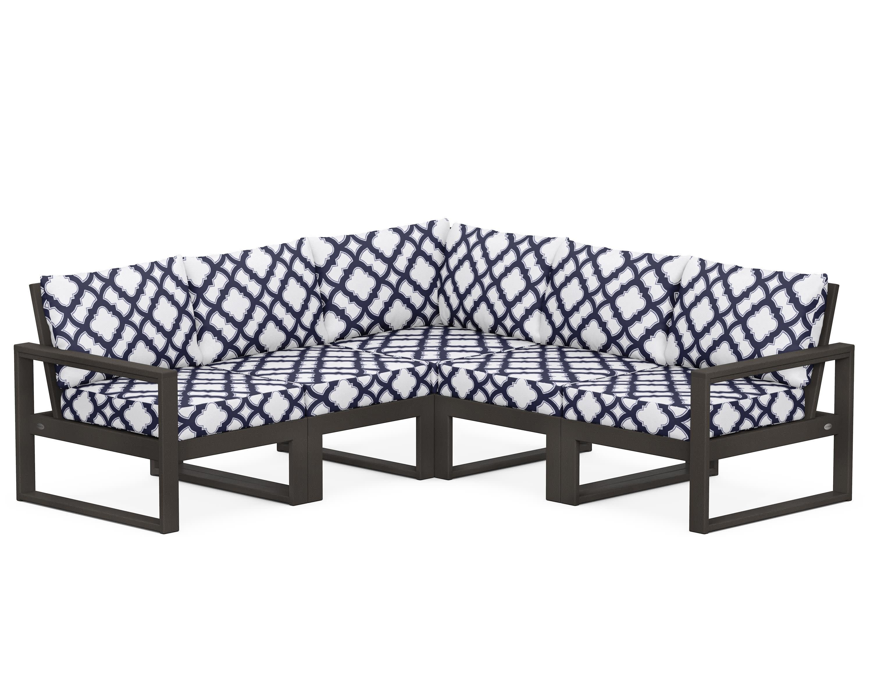 EDGE 5-Piece Modular Deep Seating Set in Vintage Coffee / Trellis Navy