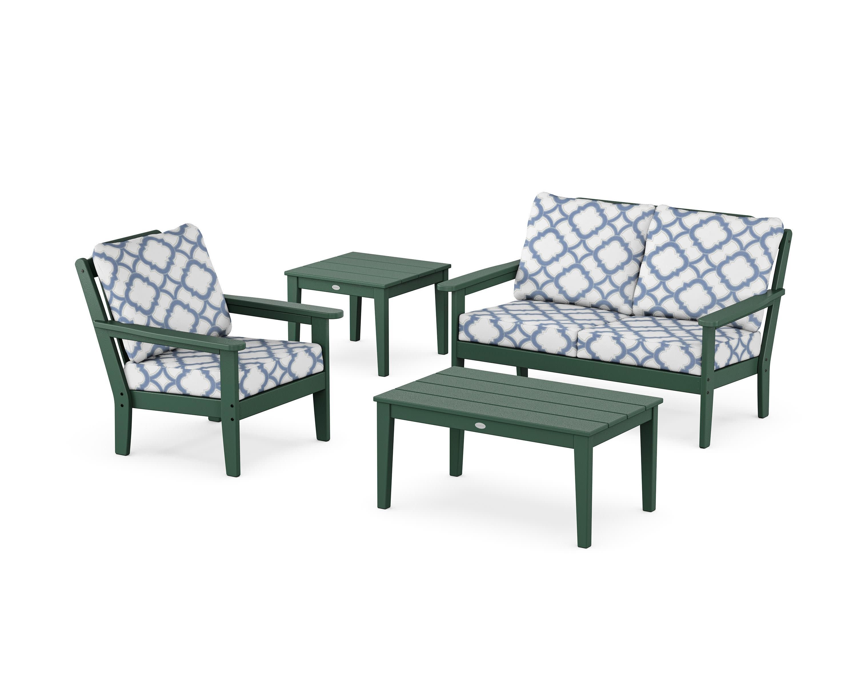 Wovendale 4-Piece Deep Seating Set in Green / Trellis Sky Blue
