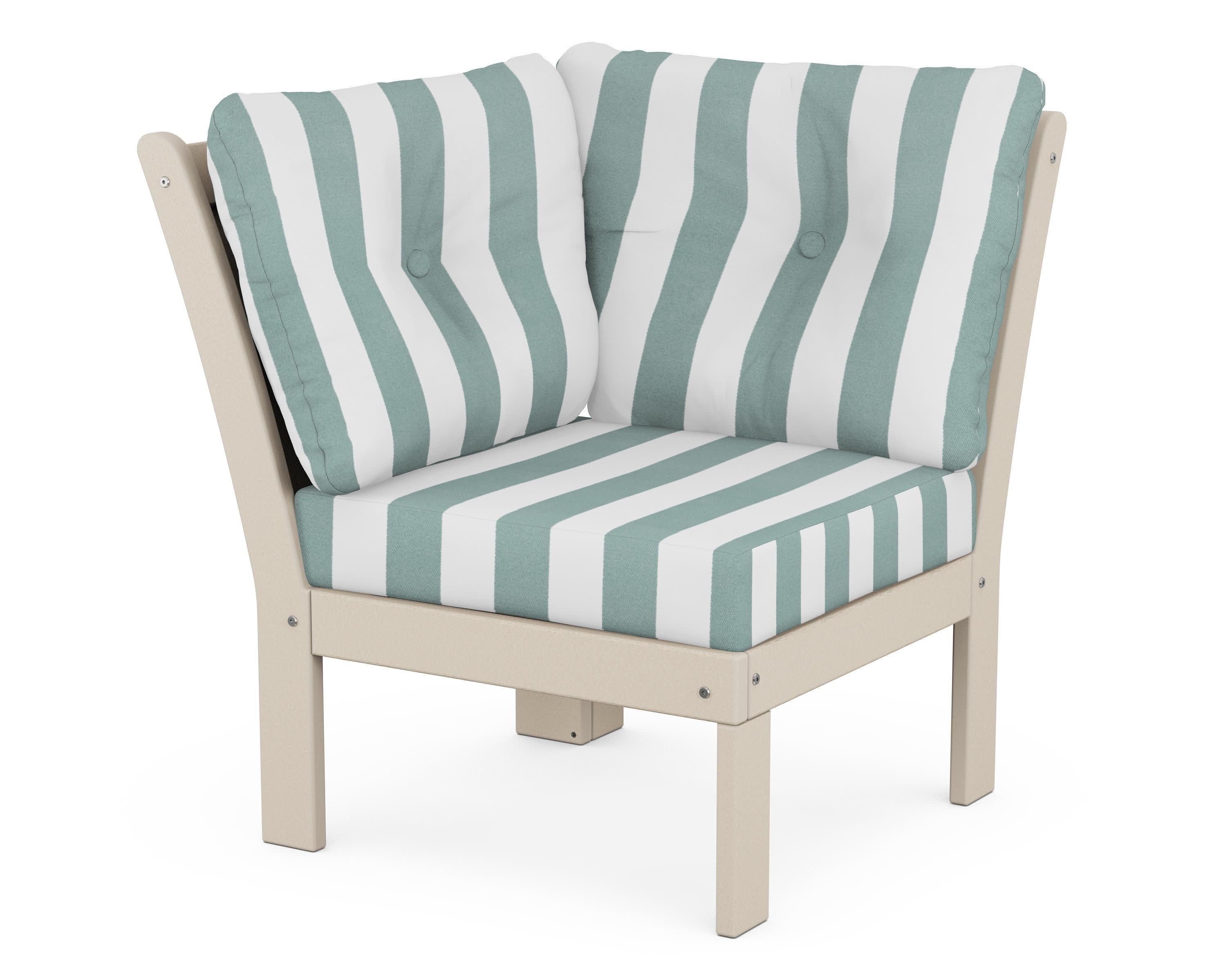 Vineyard Modular Corner Chair in Sand / Cabana Stripe Glacier Spa