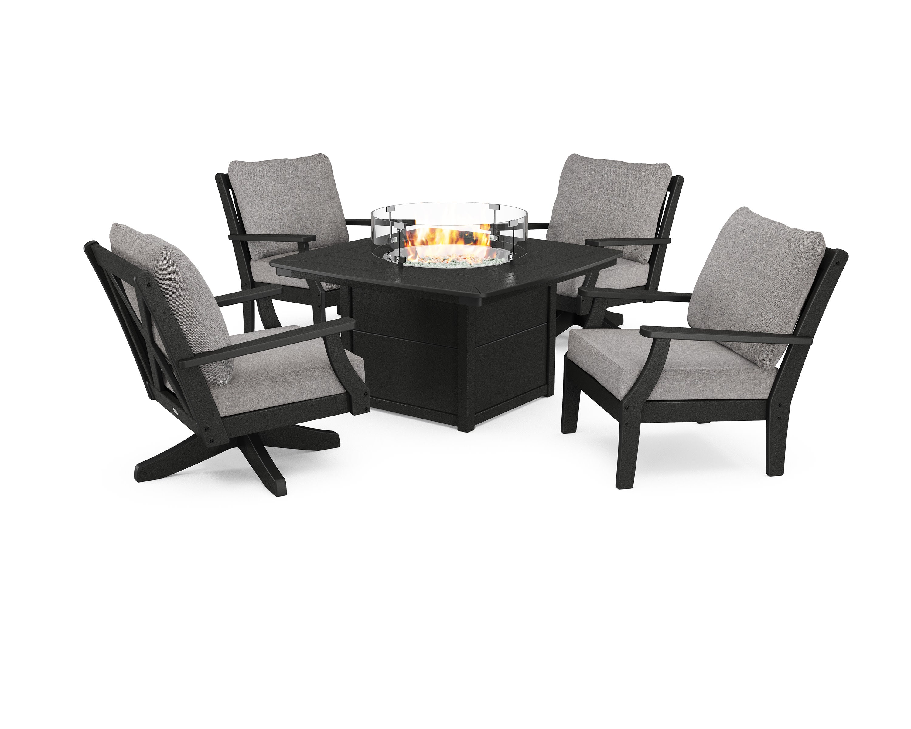 Braxton 5-Piece Deep Seating Set with Fire Table in Black / Grey Mist